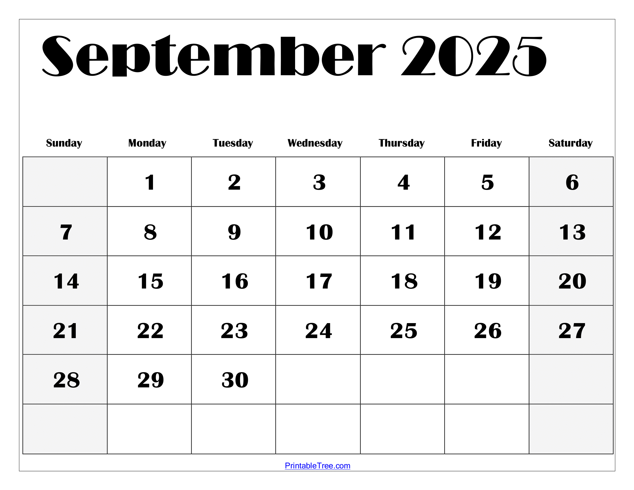 Small September Calendar 2025