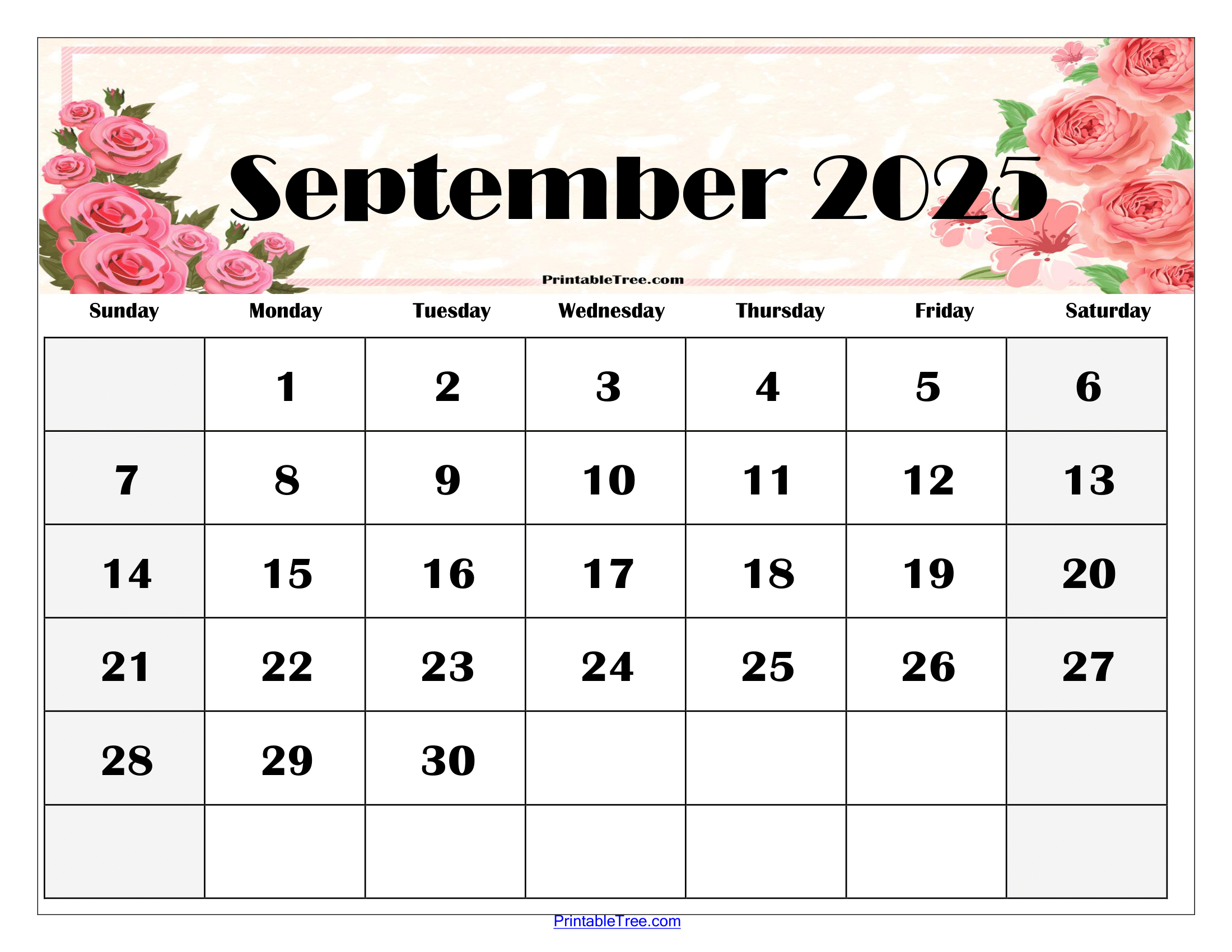 September 2025 Calendar Printable PDF Template With Holidays