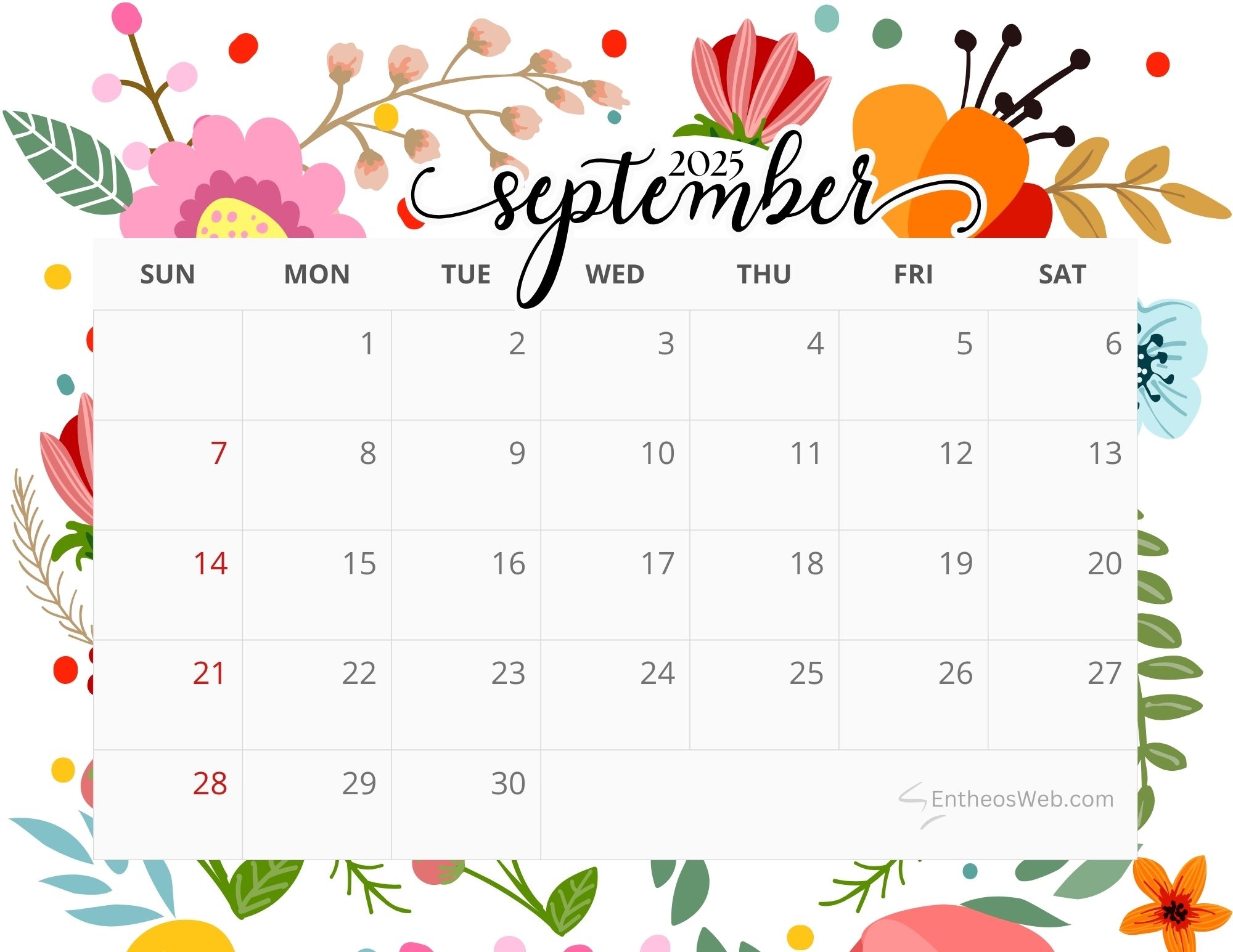 September 2025 Calendar Printables EntheosWeb