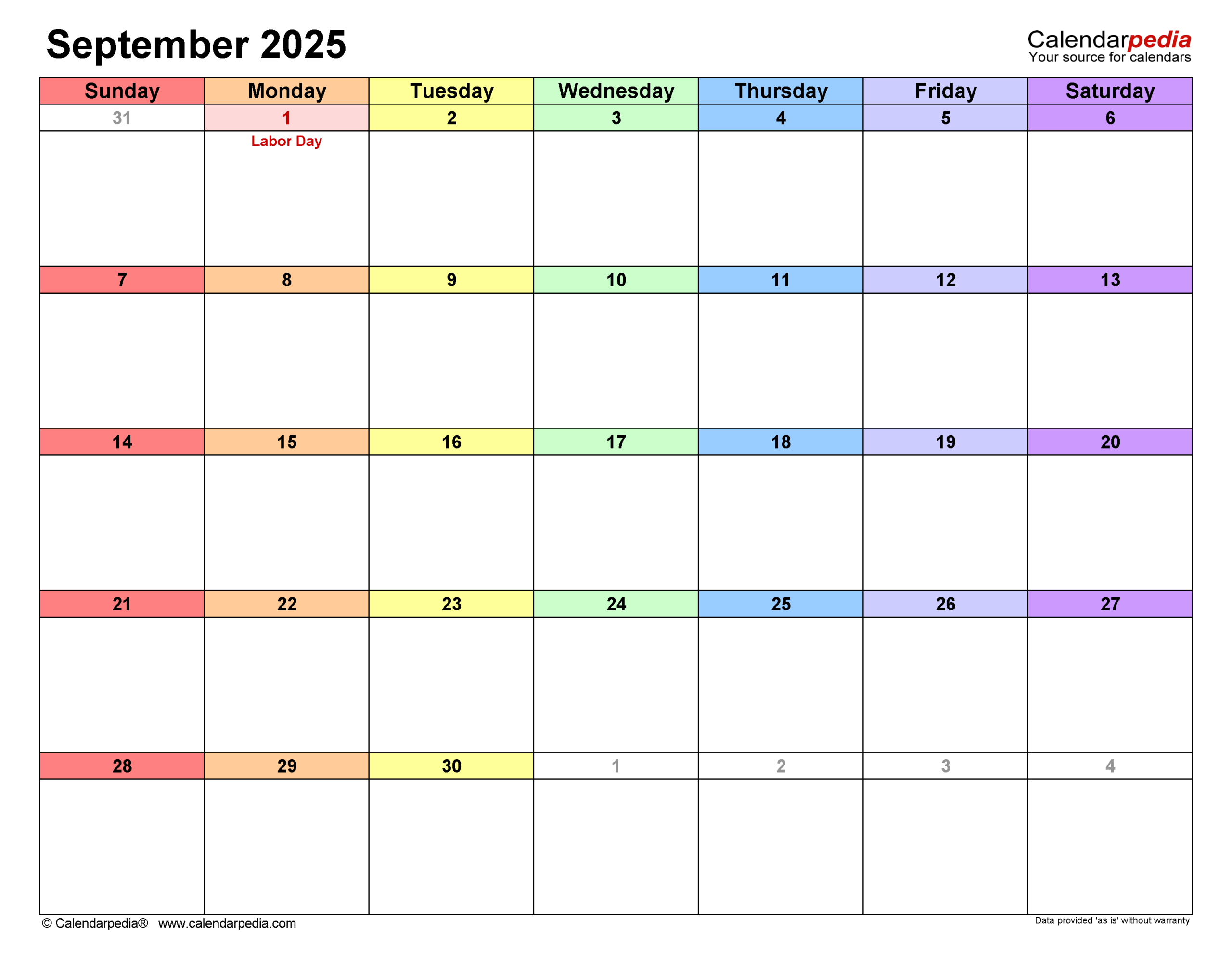 September 2025 Calendar Templates For PDF Excel And Word