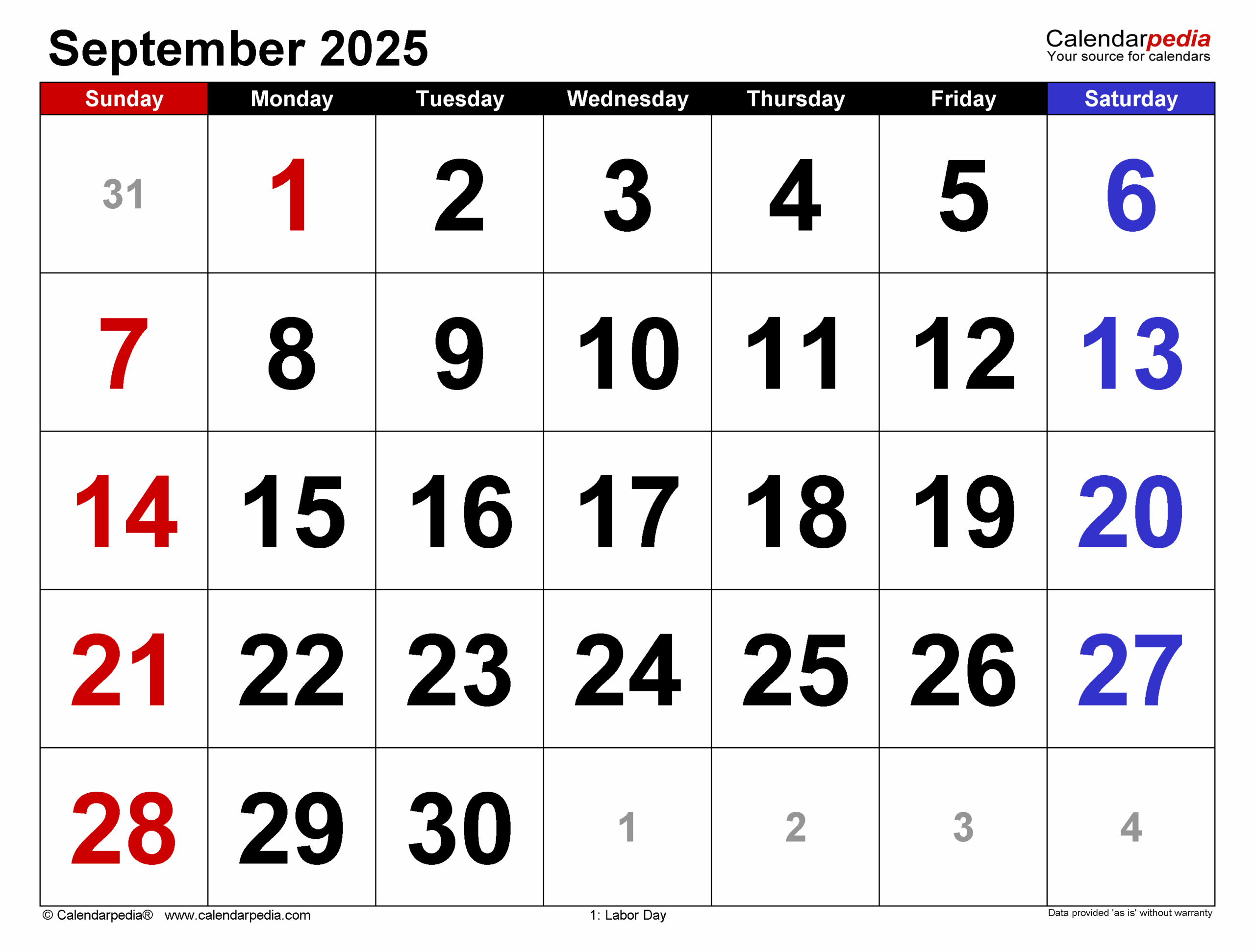 Blank Editable September 2025 Calendar