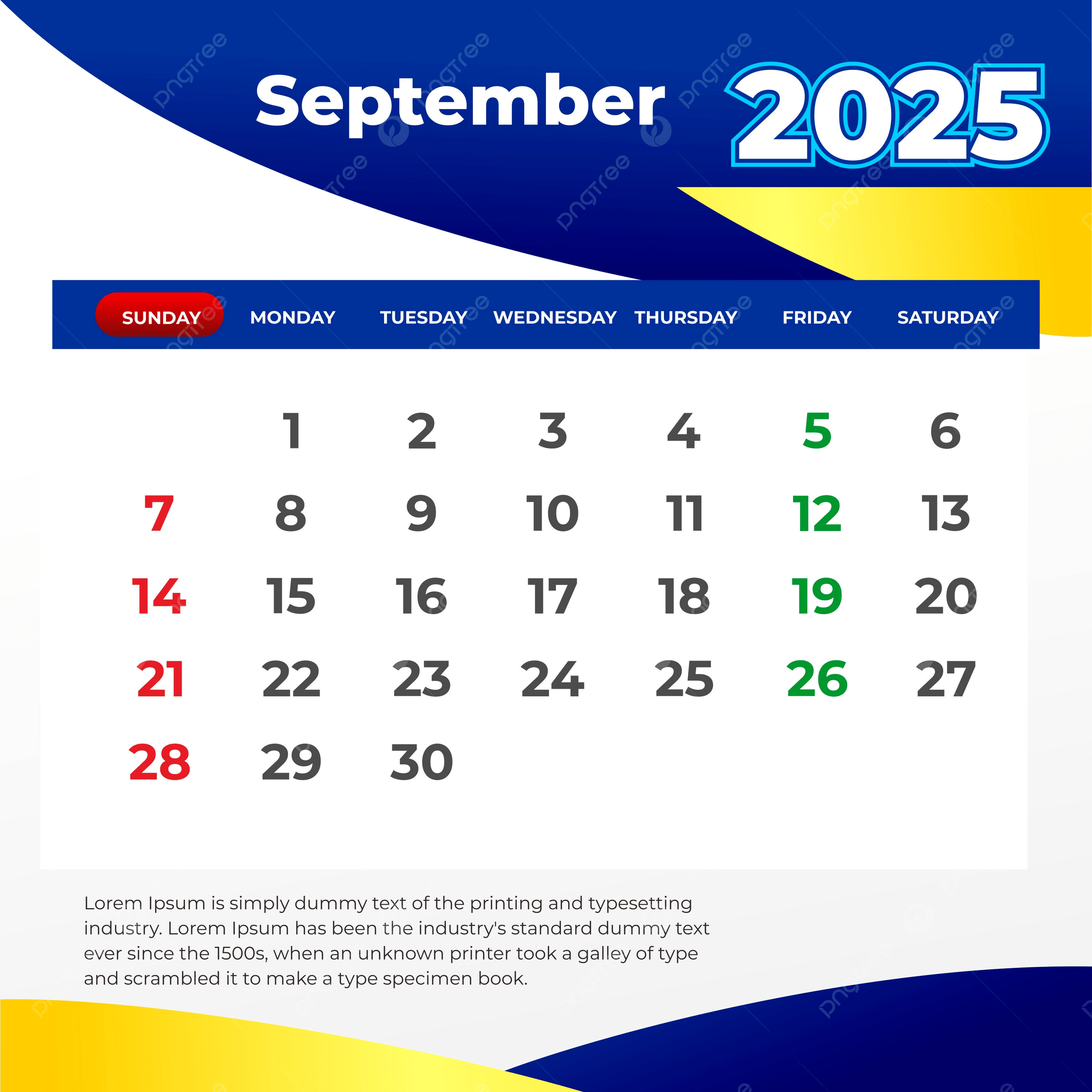 September 2025 Calendar Vector Template Download On Pngtree