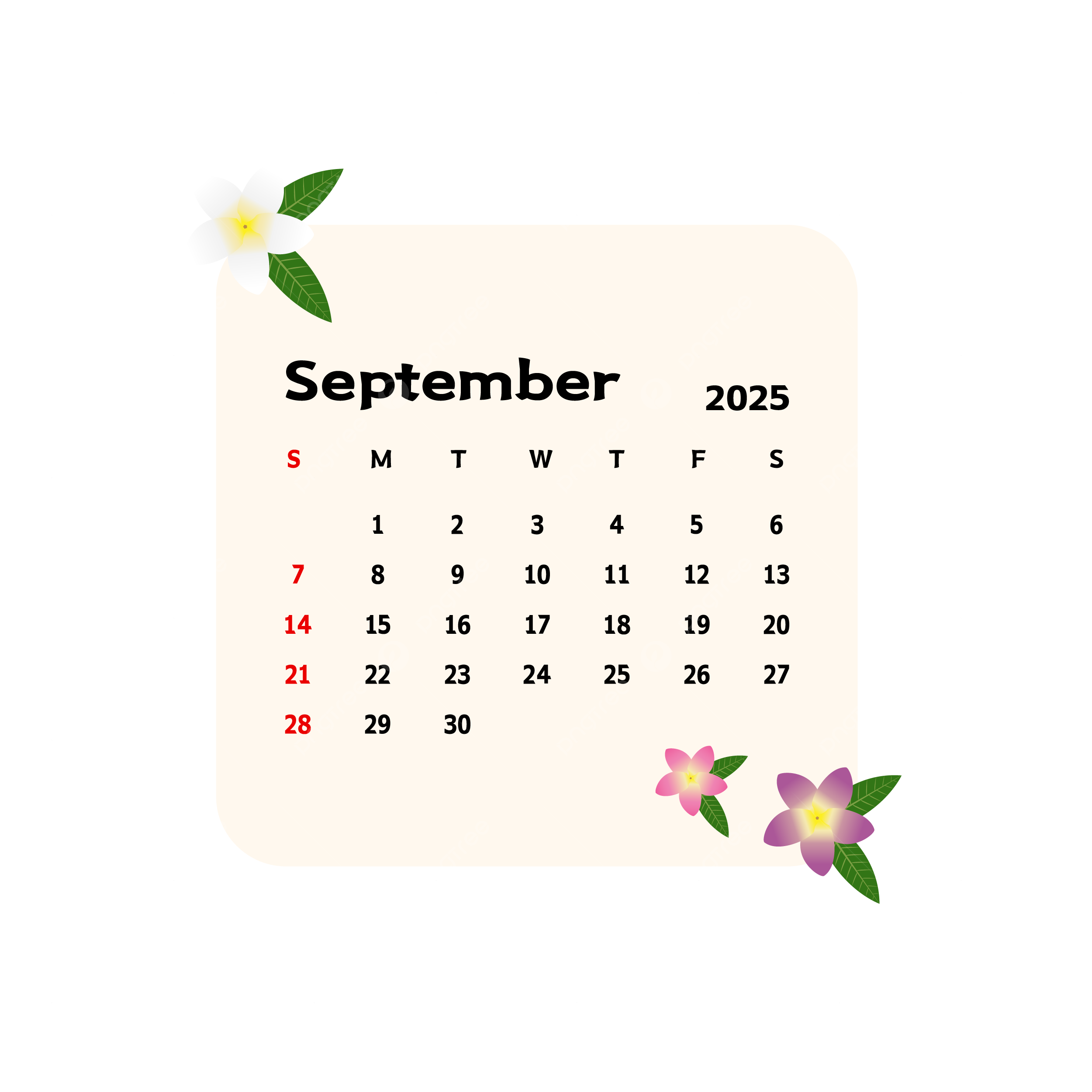 September 2025 Calendar With Cartoon Cambodian Flowers Vector Calendar Clipart Cartoon Clipart September Clipart PNG And Vector With Transparent Background For Free Download