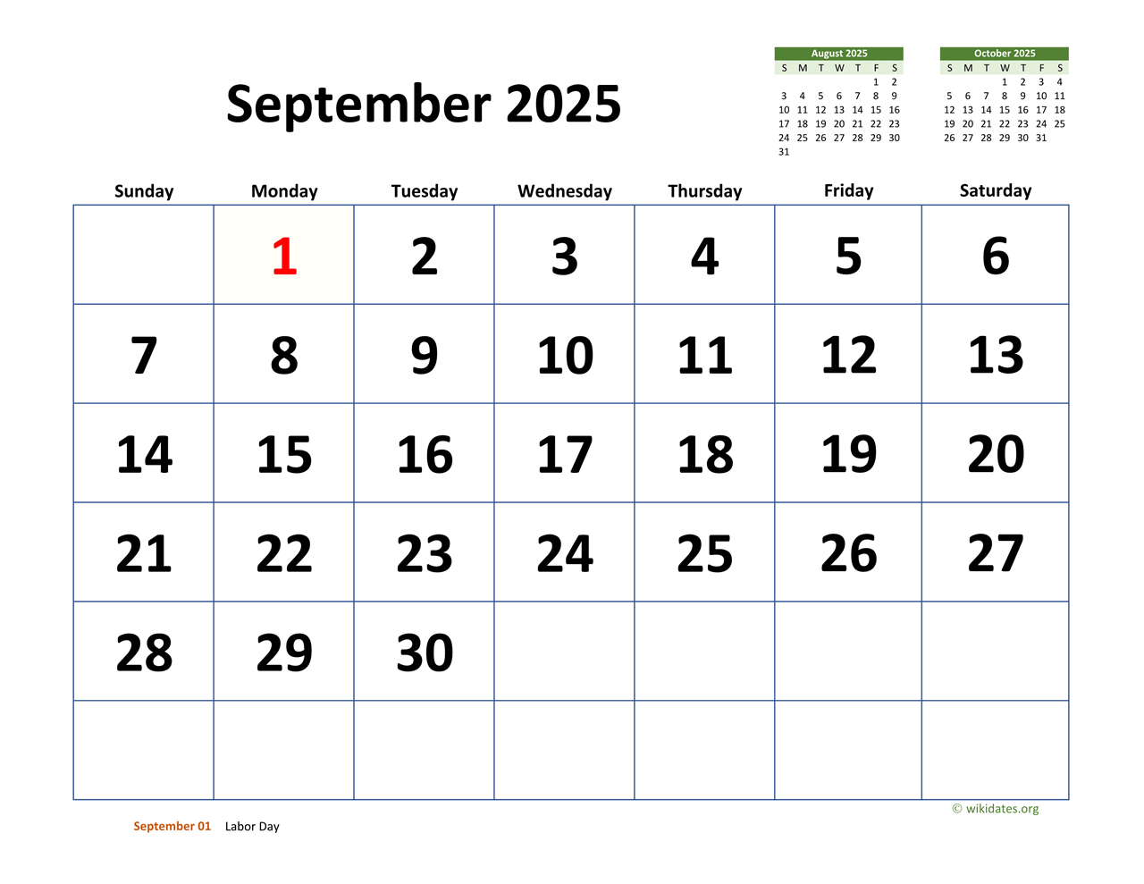 September 2025 Calendar With Extra large Dates WikiDates September 2025 Calendar With Extra large Dates WikiDates