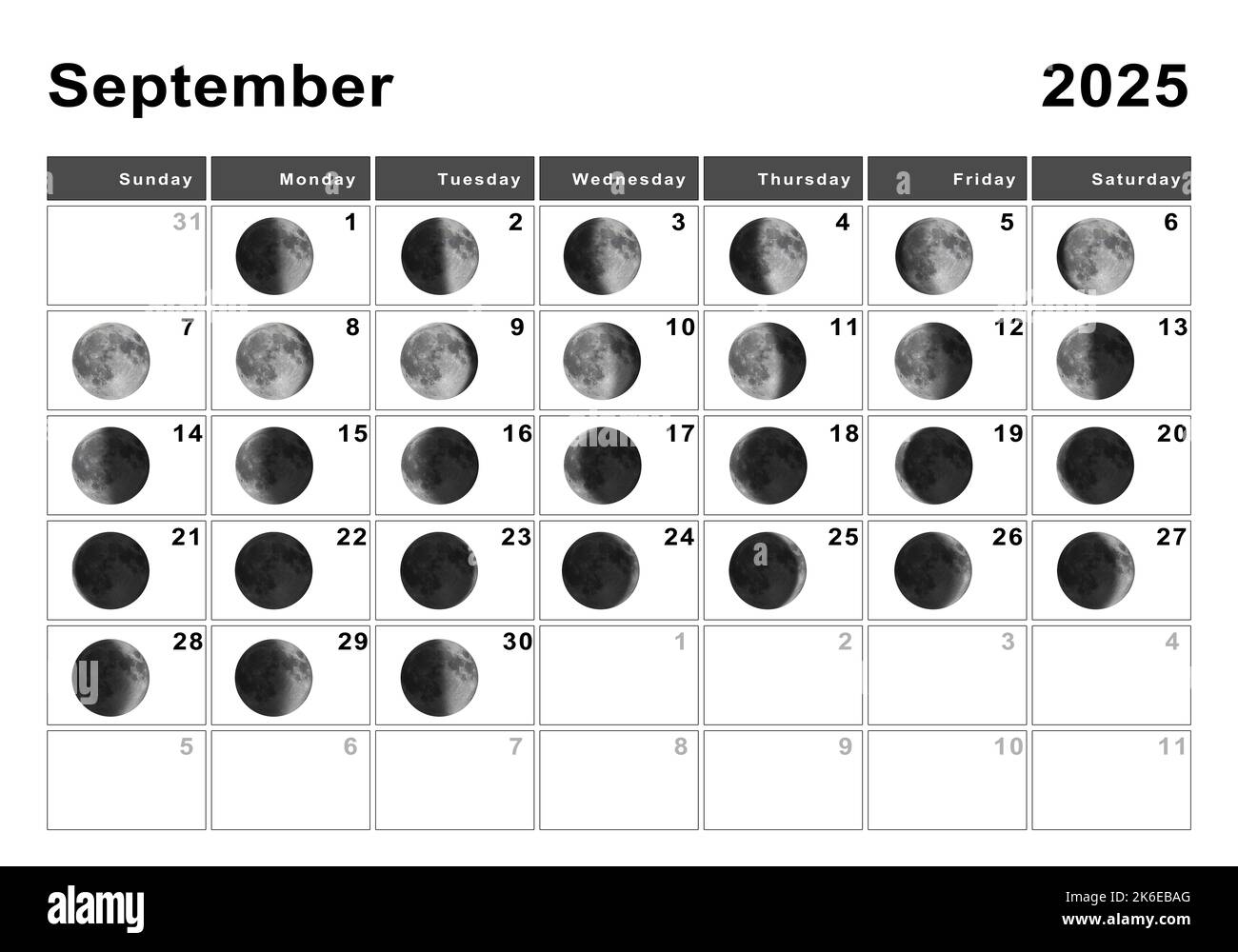 September 2025 Lunar Calendar Moon Cycles Moon Phases Stock 