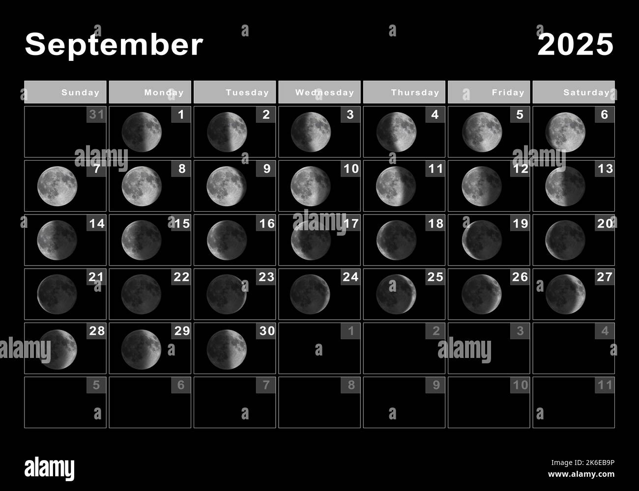 September 2025 Lunar Calendar Moon Cycles Moon Phases Stock Photo Alamy