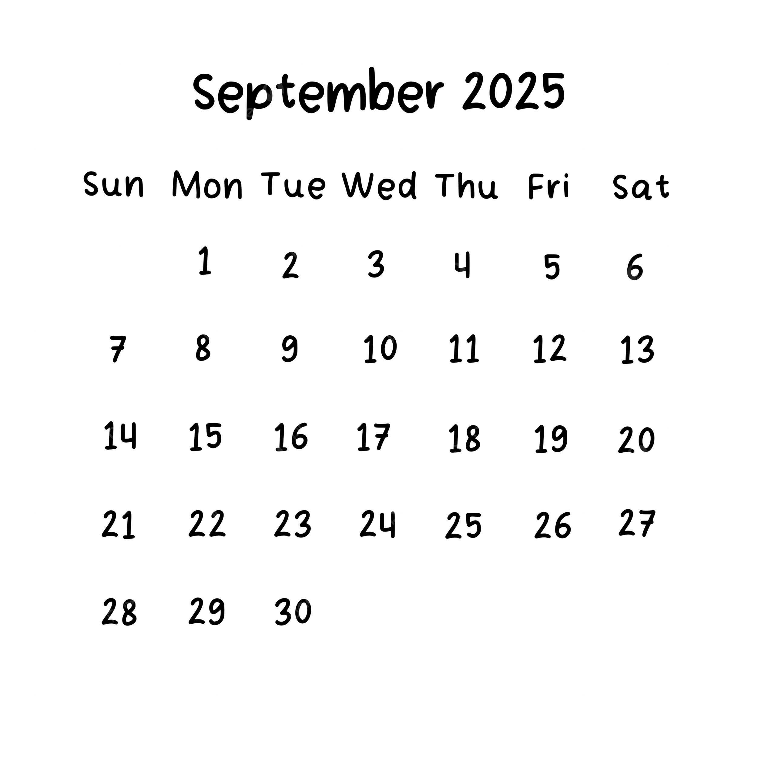 September 2025 Plain Calendar In Black Color September 2025 Calendar PNG Transparent Clipart Image And PSD File For Free Download