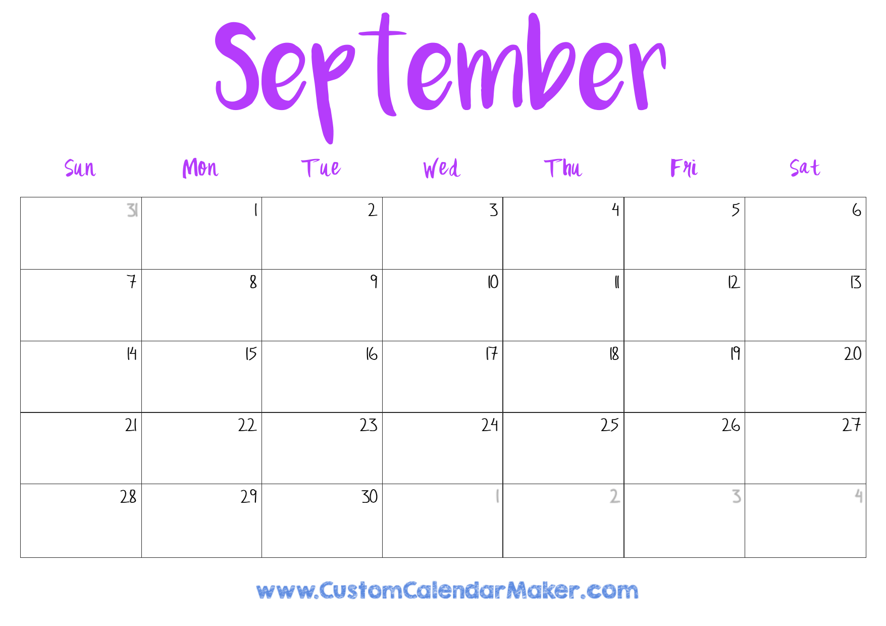 September 2025 Editable Calendar Word