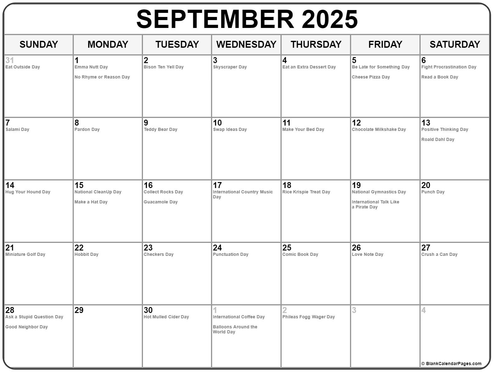 September 2025 National Day Calendar