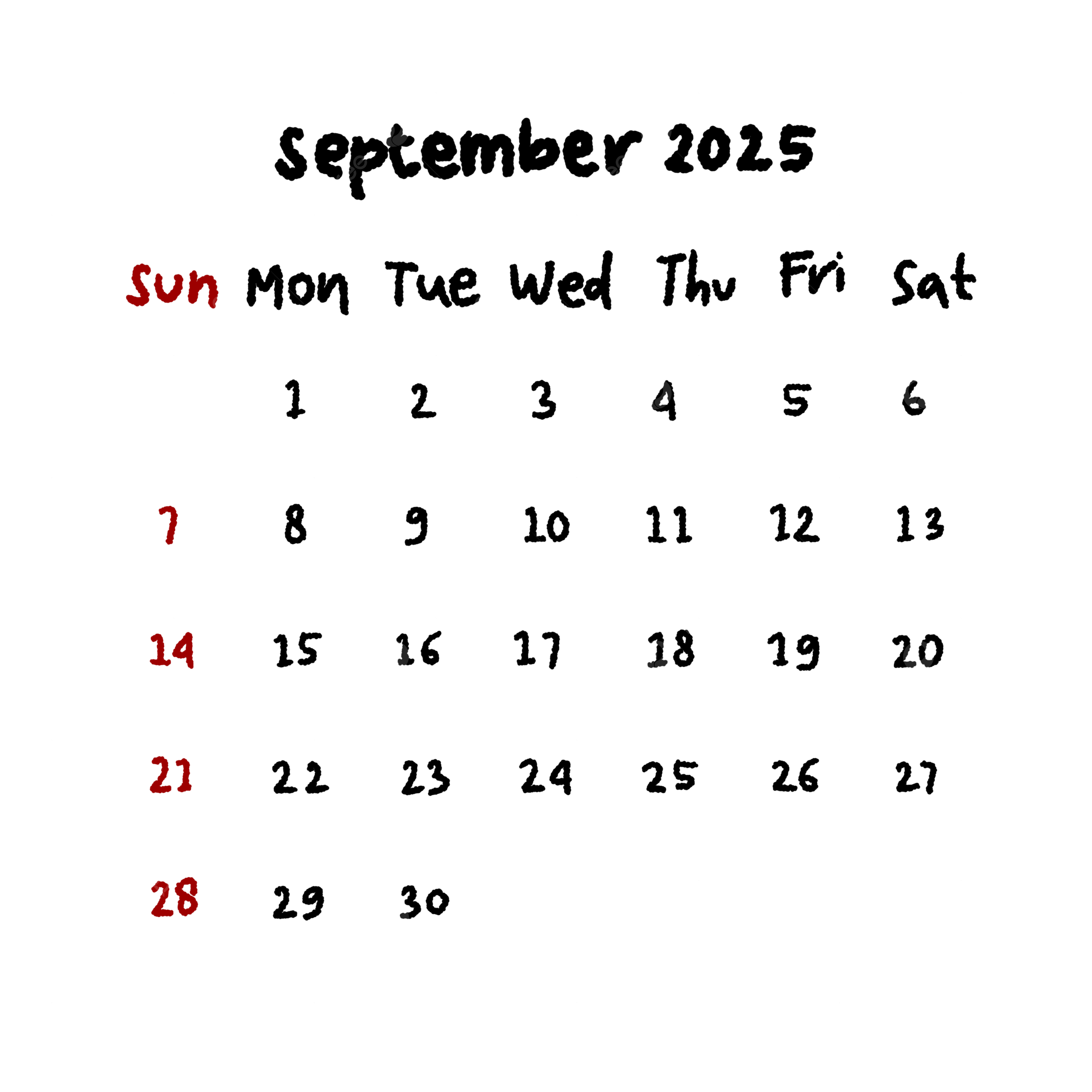 September Calendar Of 2025 Template In Black And Red Color Calendar September 2025 PNG Transparent Clipart Image And PSD File For Free Download