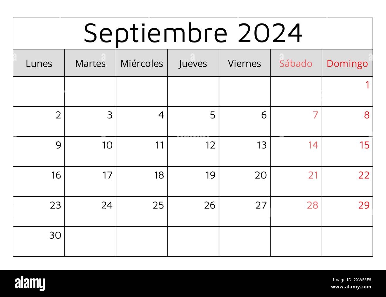 September Calendar Spanish Hi res Stock Photography And Images Alamy