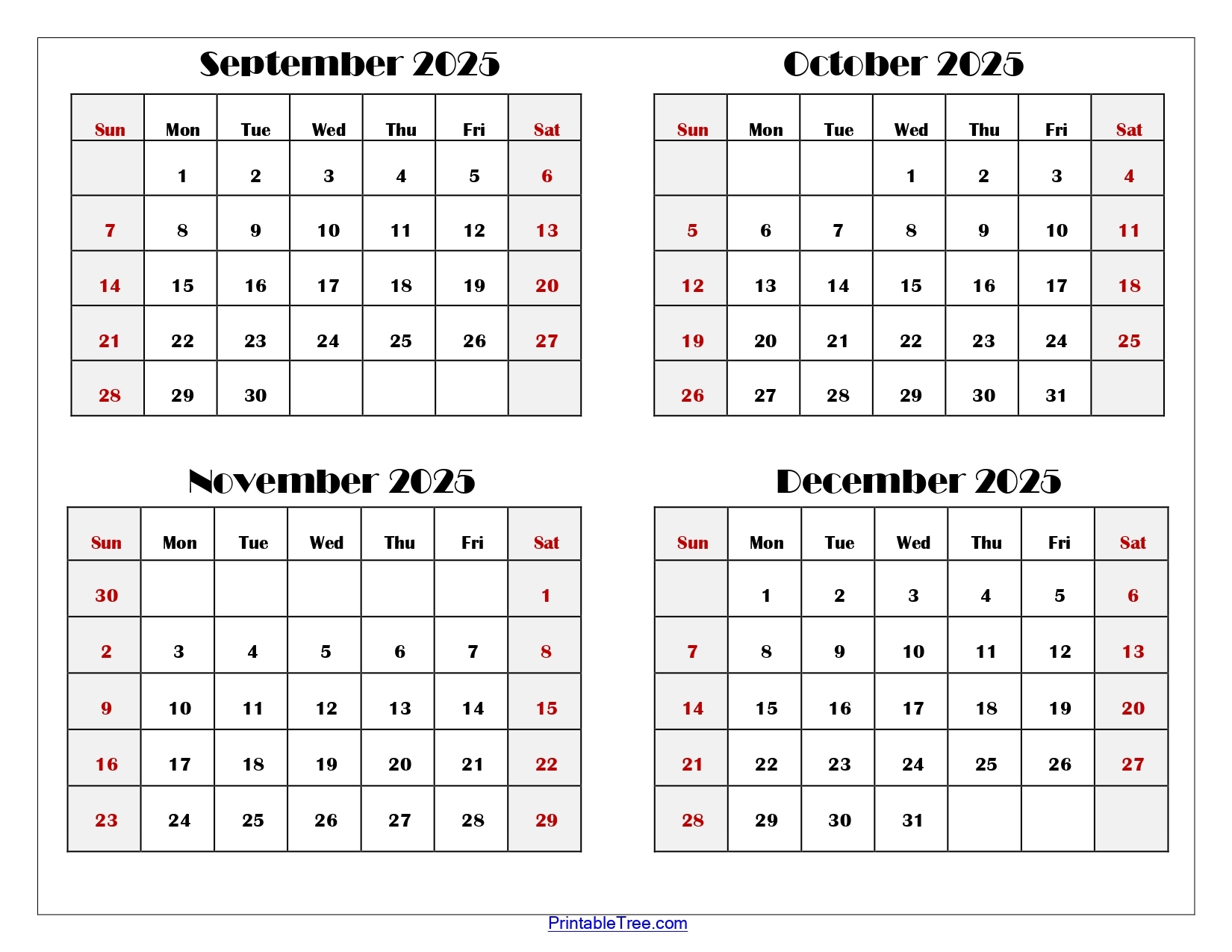 Printable Calendar September October November 2025