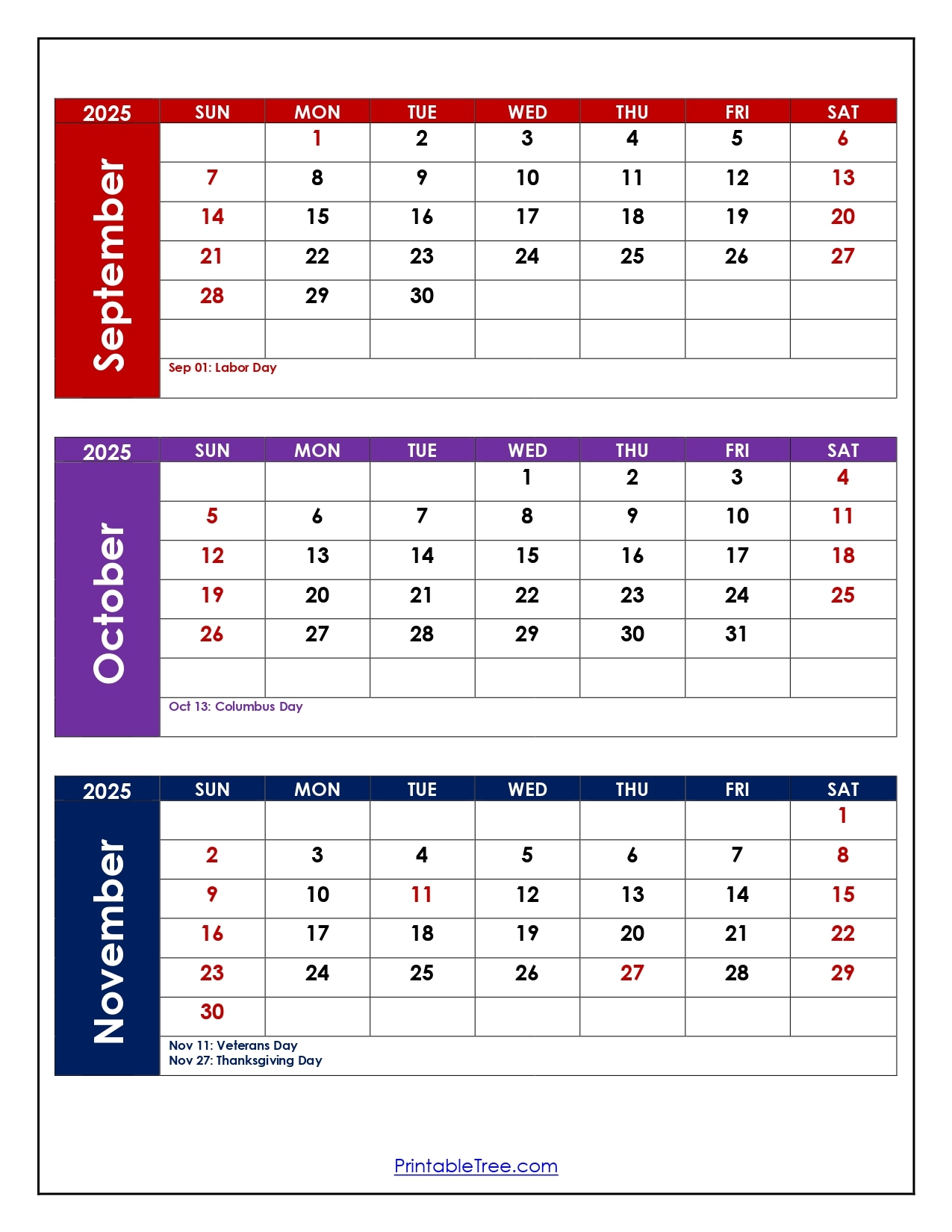 Blank Calendar September October November 2025