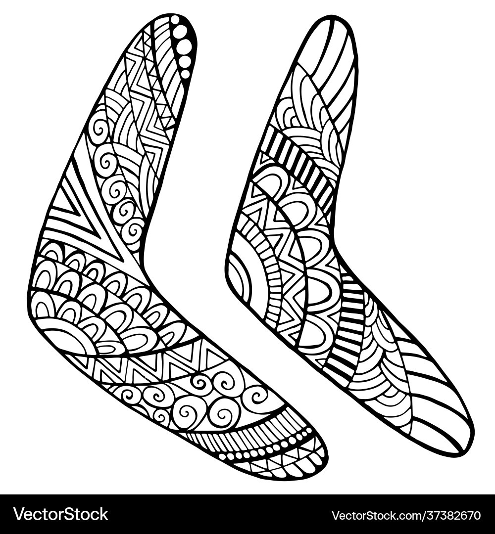 Set Native Boomerang Coloring Page For Kids Vector Image