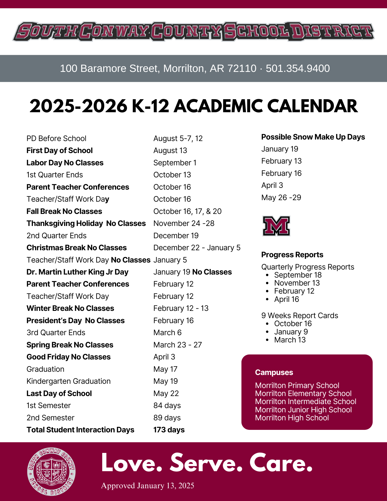 South Conway County School District Approves 2025 2026 K 12 Academic Calendar Morrilton High School