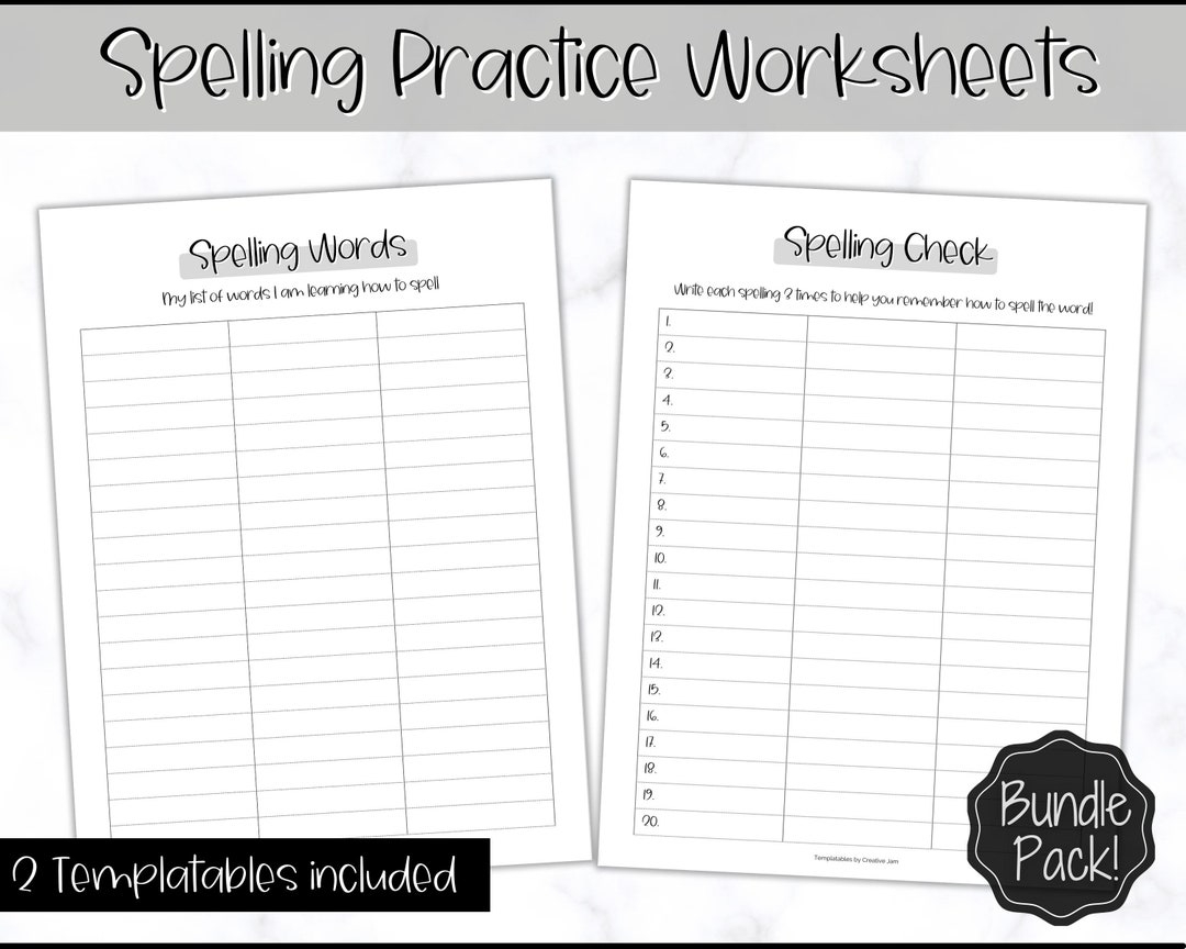 Spelling Practice Printable Spelling Words Sheets Sight Word Practice 1st Grade Worksheet Test Homeschool Teacher Etsy Australia