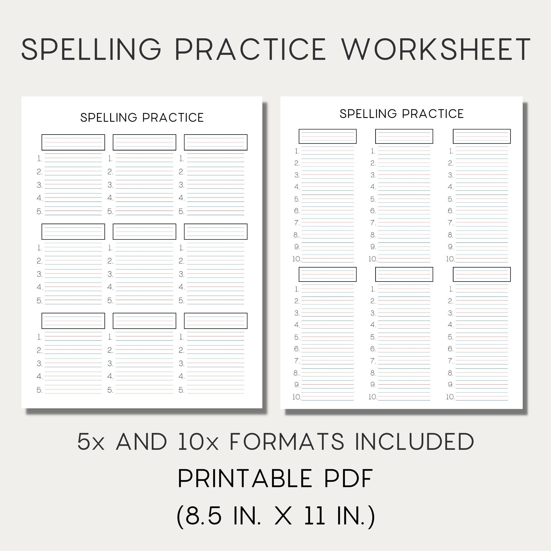 Spelling Word And Writing handwriting Practice Sheet With Guidelines Printable PDF Worksheet 5x And 10x Formats Included Etsy