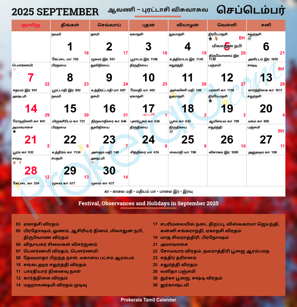 Tamil Calendar 2025 September