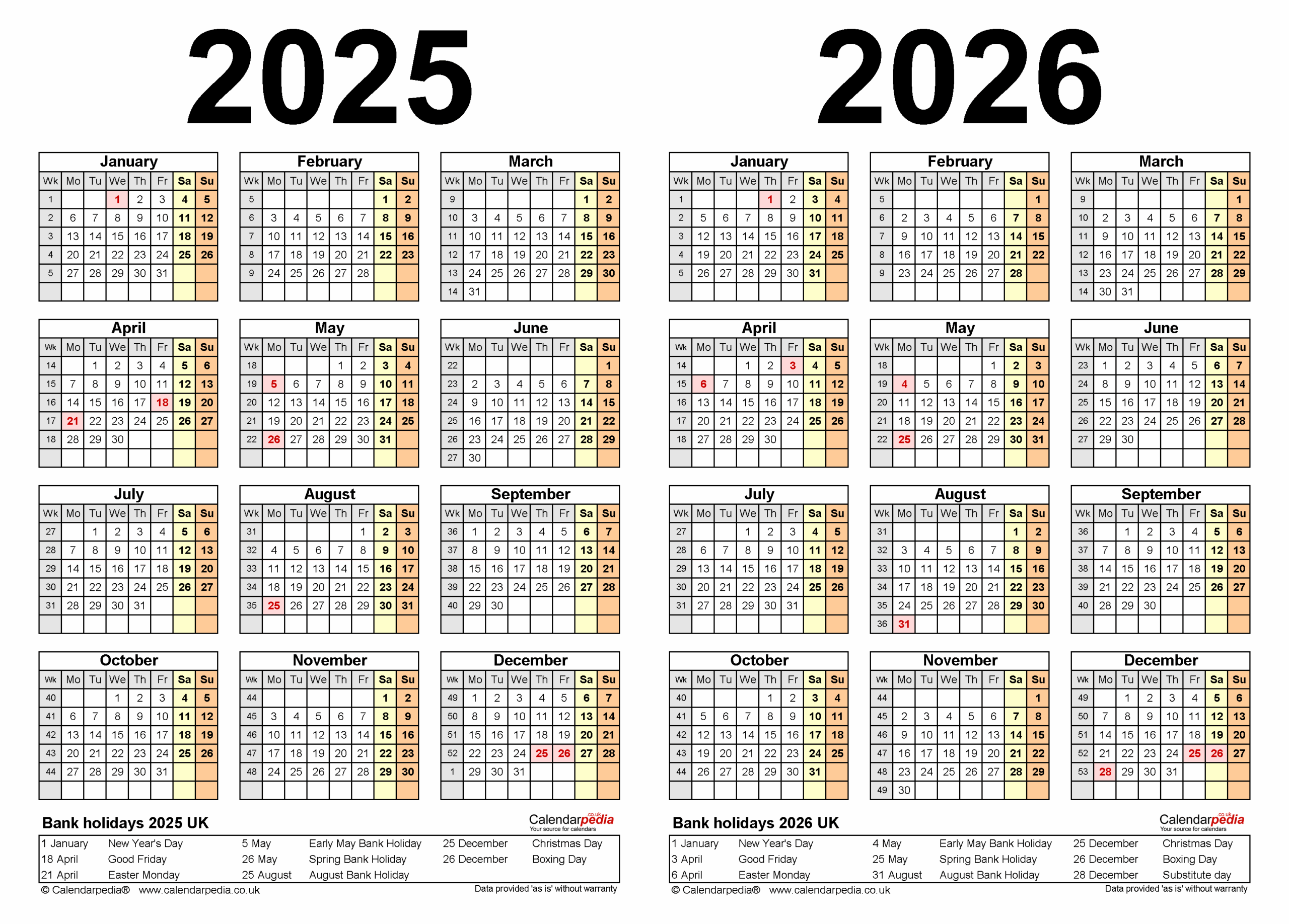 Two Year Calendars For 2025 And 2026 UK For PDF Two Year Calendars For 2025 And 2026 UK For PDF