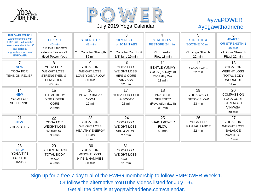 Yoga With Adrienne Calendar