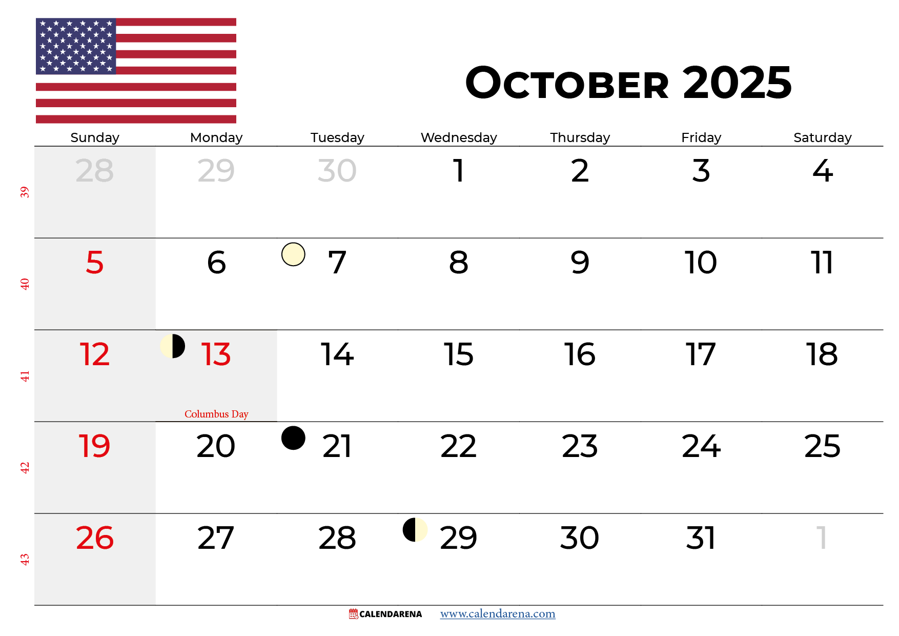 American Calendar October 2025 American Calendar October 2025