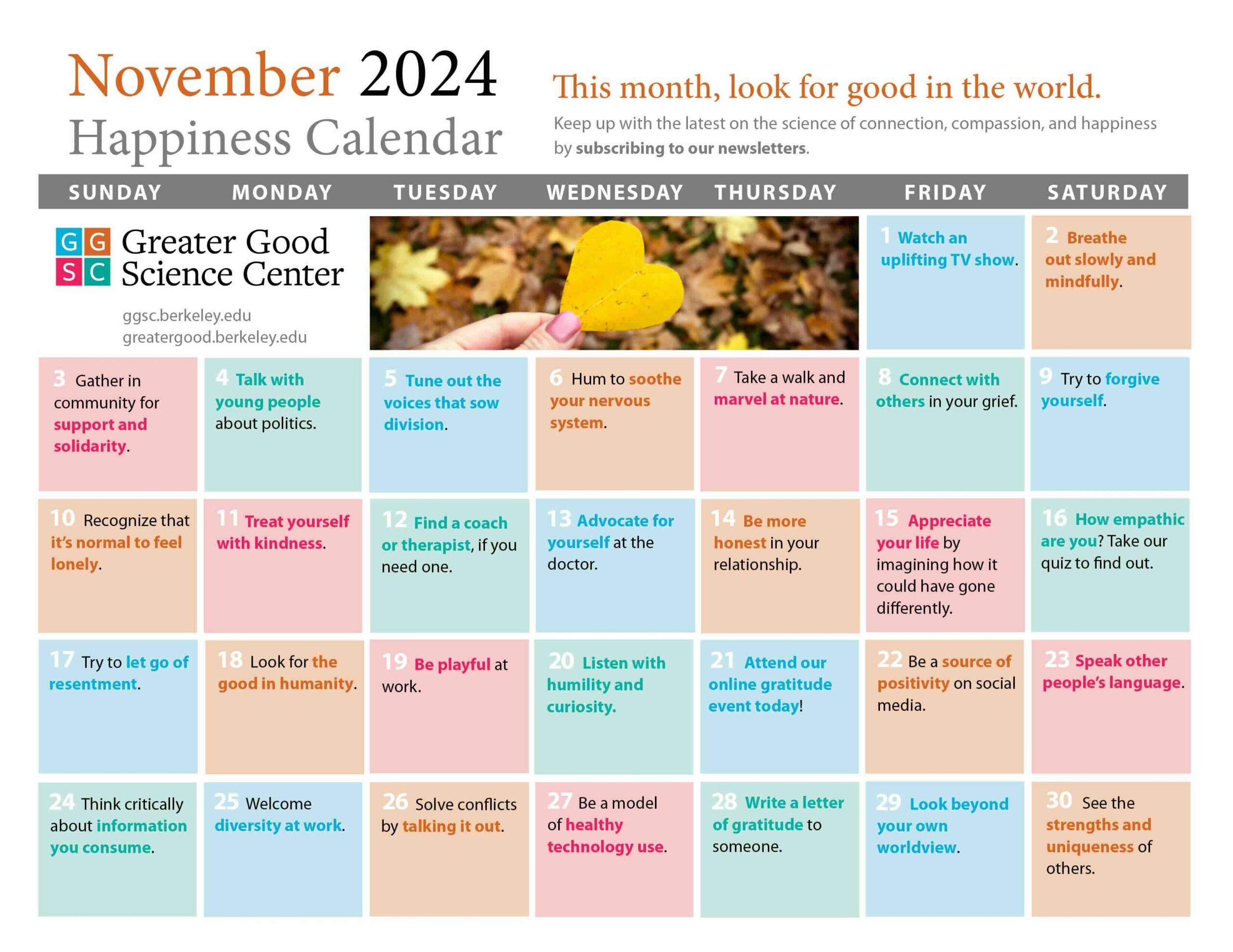 Your Happiness Calendar For November 2024 Your Happiness Calendar For November 2024