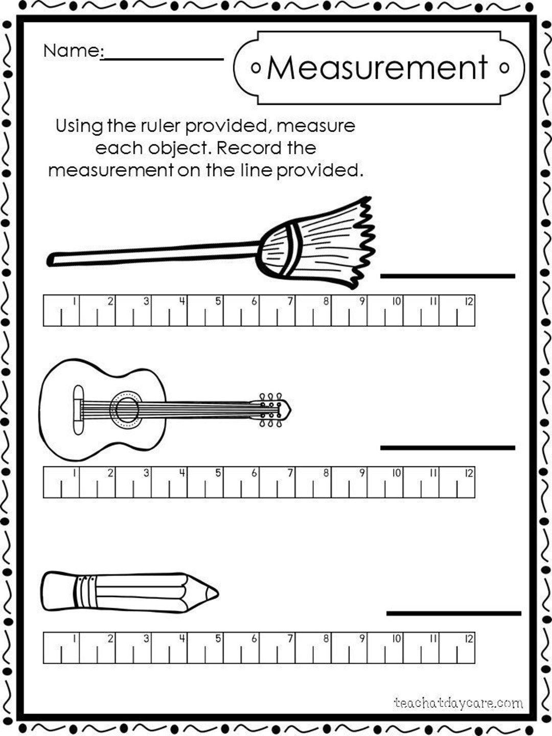 10 Printable Measuring With A Ruler Worksheets Preschool 1st Grade Math Etsy