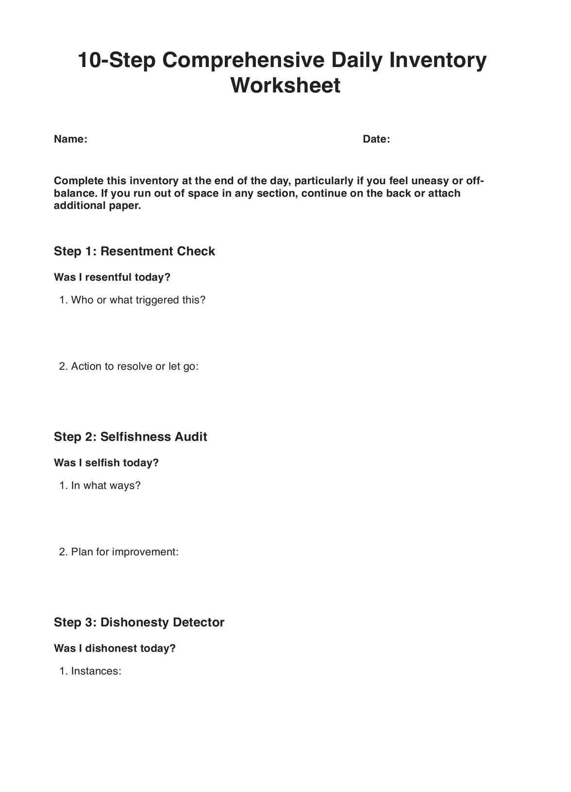 10 Step Inventory Worksheets Example Free PDF Download