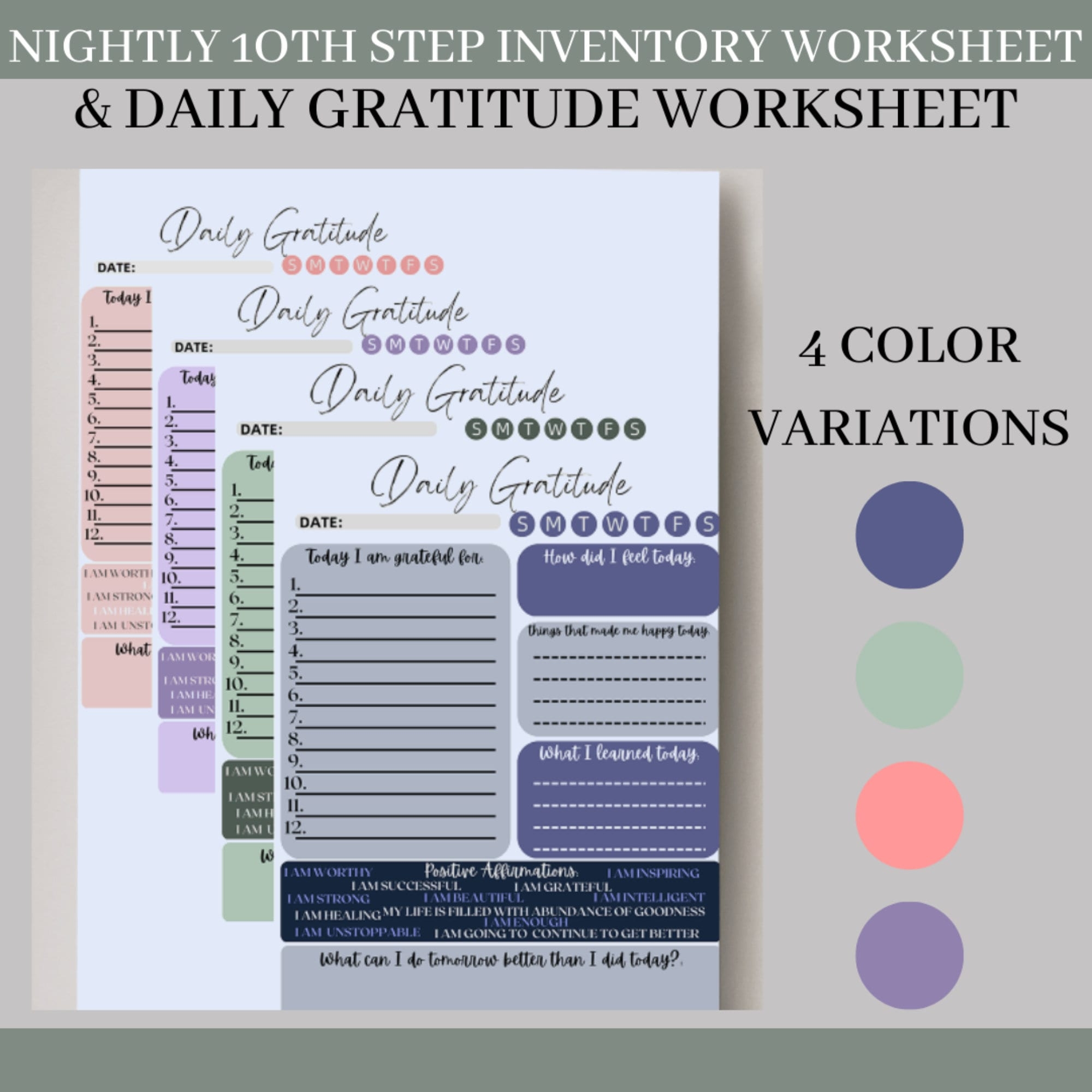 10th Step Nightly Inventory Worksheet Daily Gratitude Journal Inventory Worksheet Big Book Worksheet Step 10 Inventory Worksheet Etsy