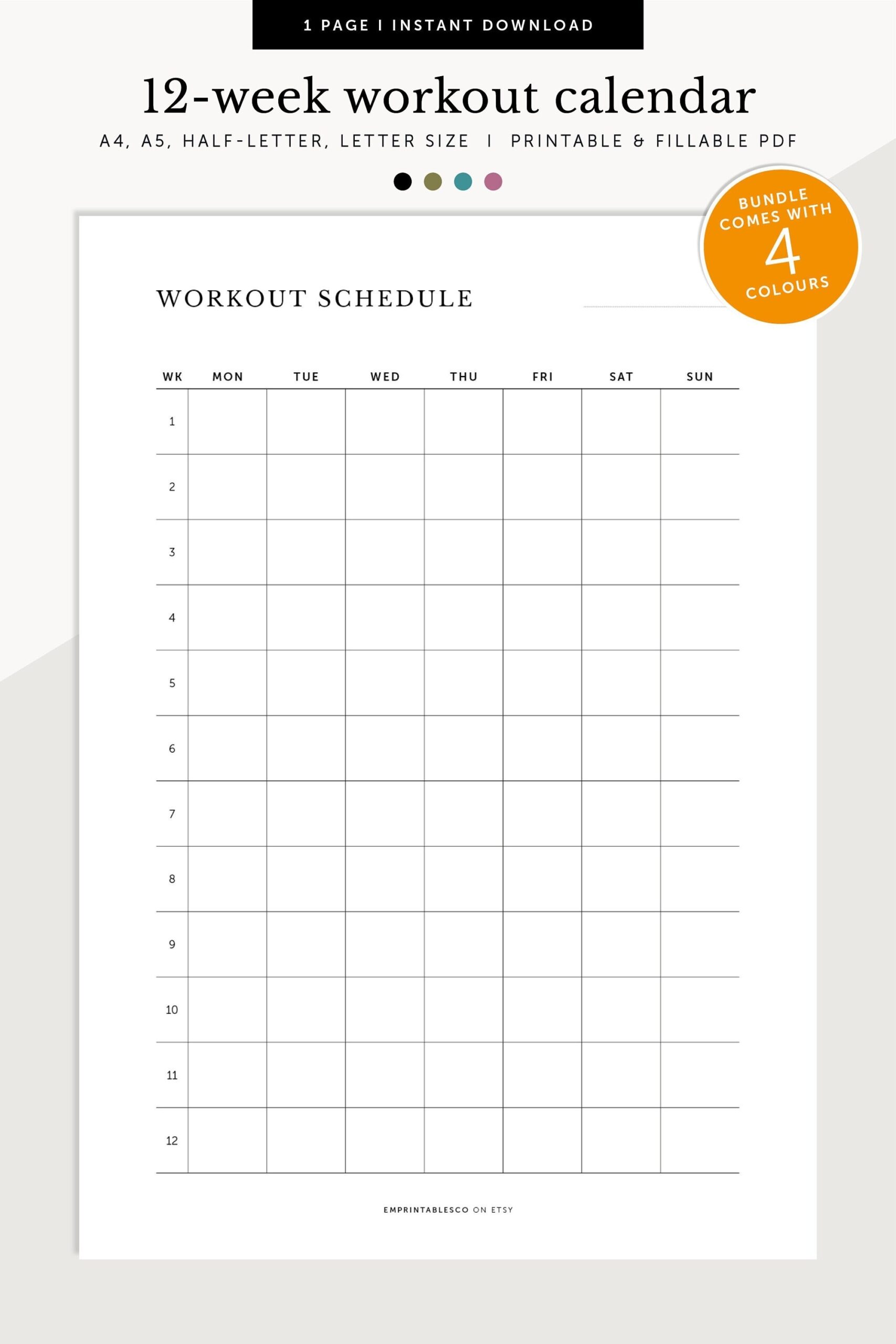 12 week Workout Planner Fitness Schedule 3 month Fitness Planner Fillable Printable Planner Inserts A4 a5 letter half Size Etsy