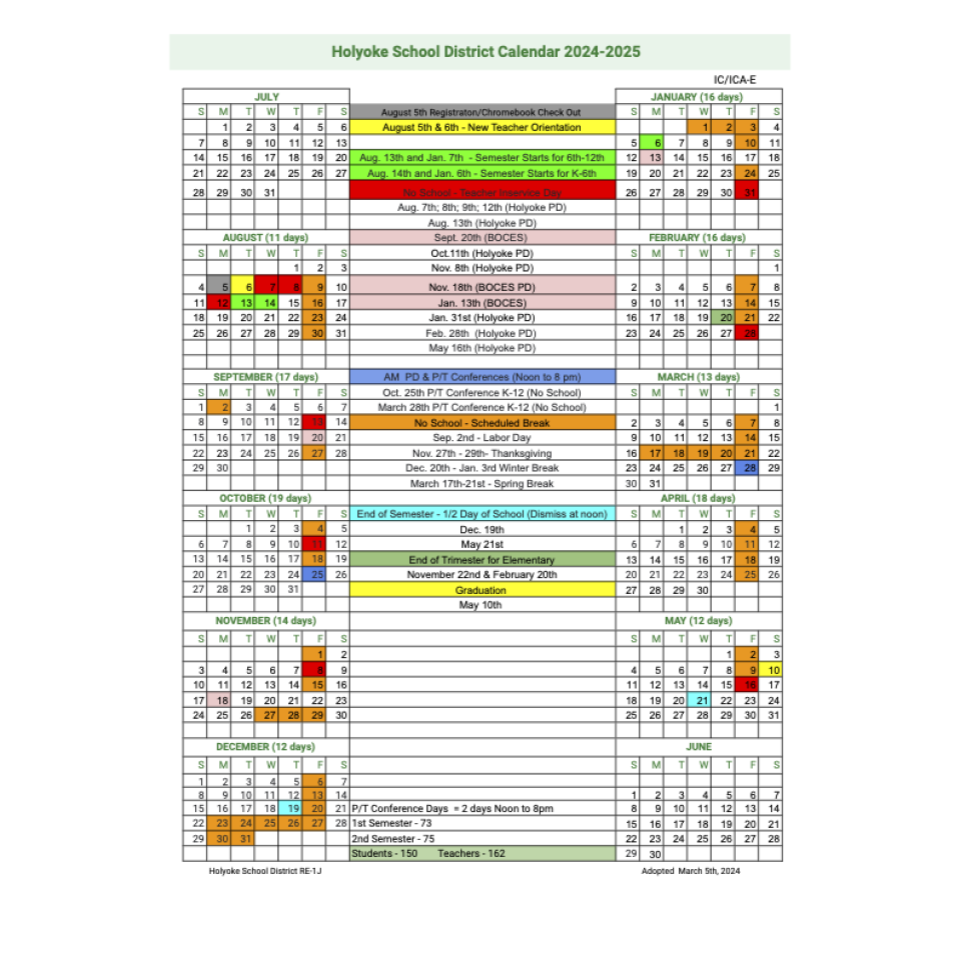 2024 2025 School Calendar Holyoke School District