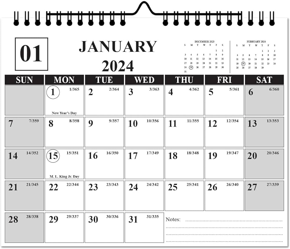 2024 Calendar 12 Months Wall Calendar From January To December Size 14 5 X 11 5 Spiral Binding Holidays Julian Dates Large Blocks Twin Wire Binding Hanging Hook Perfect Organizer For Home Office 