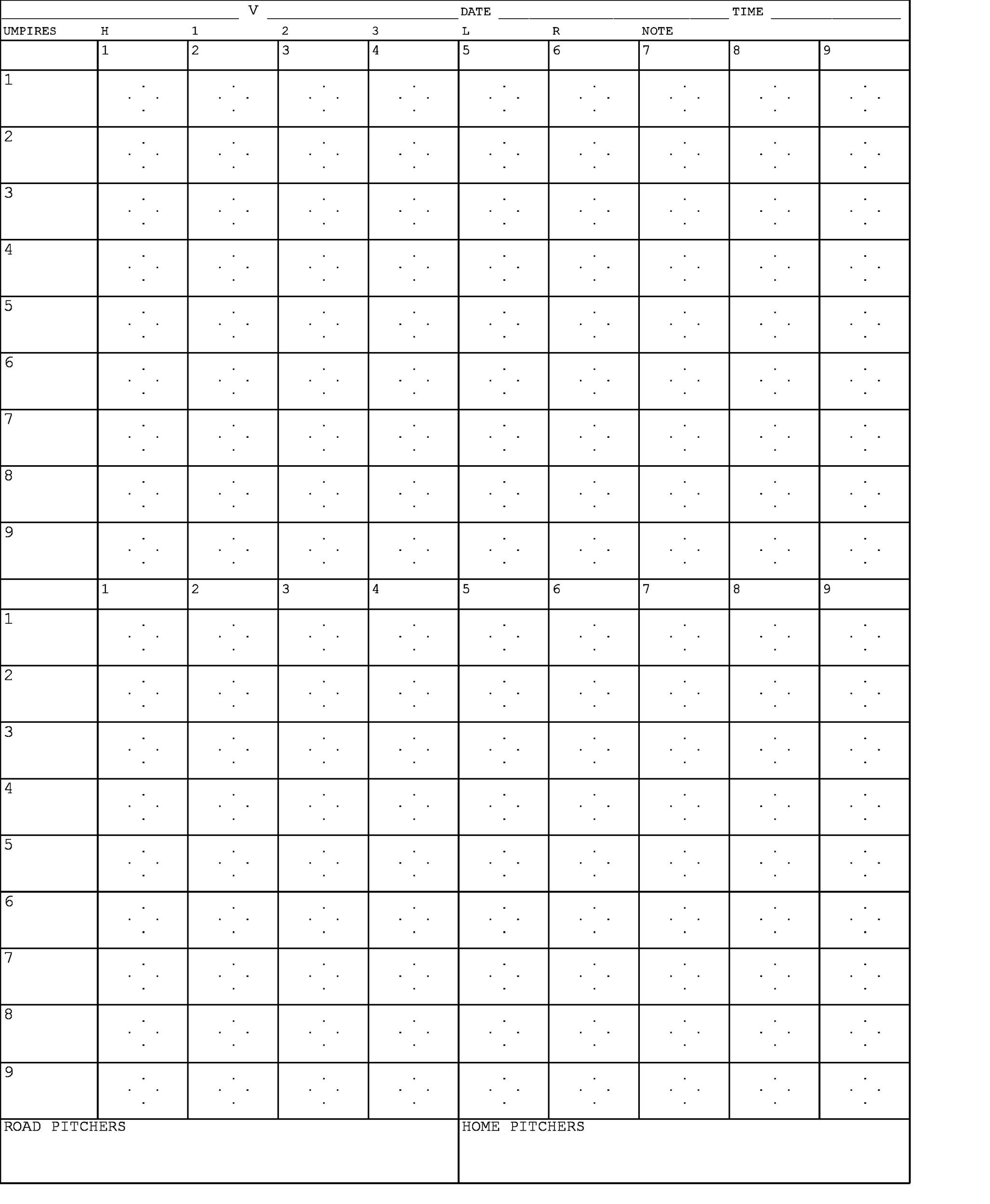 Printable Score Sheet Baseball