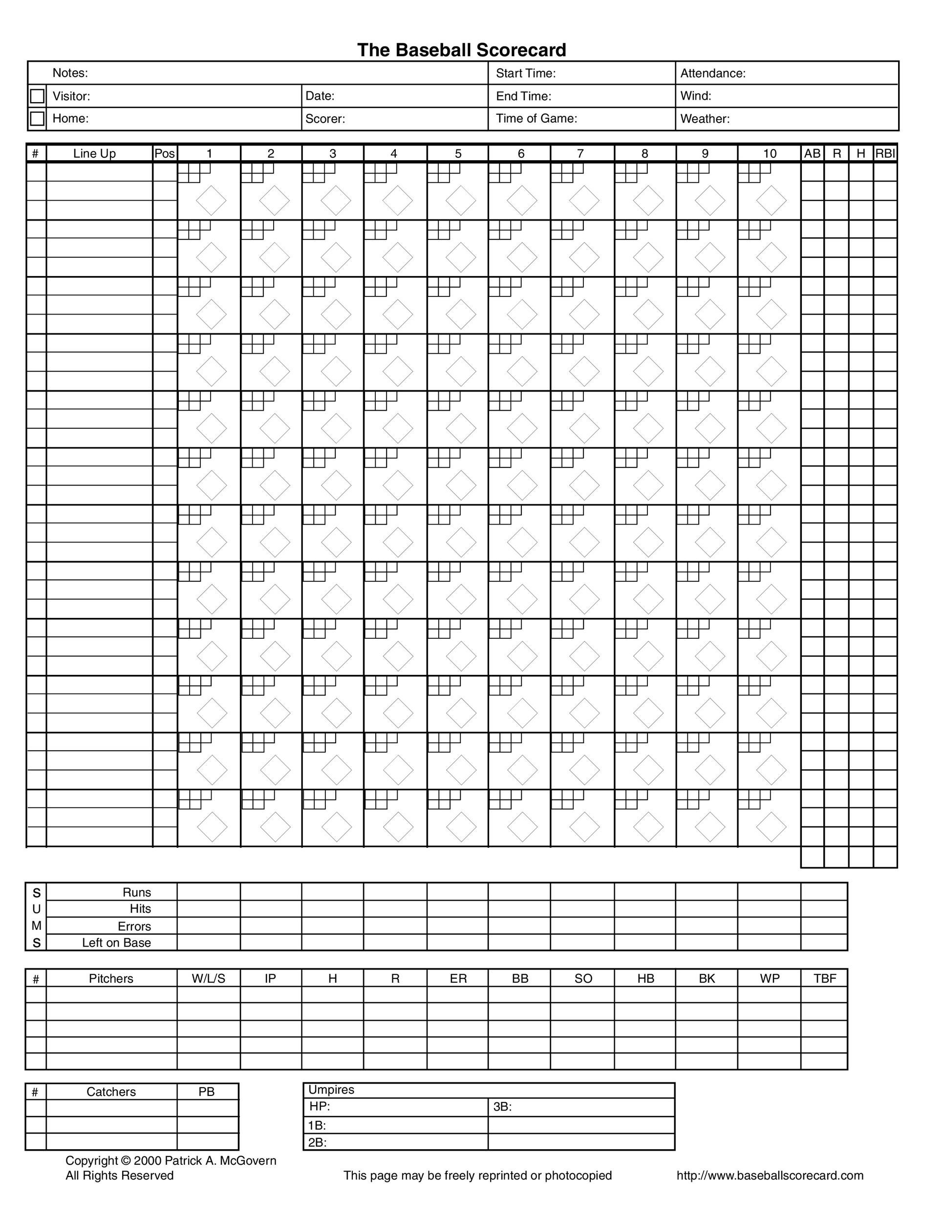 Printable Score Sheet Baseball