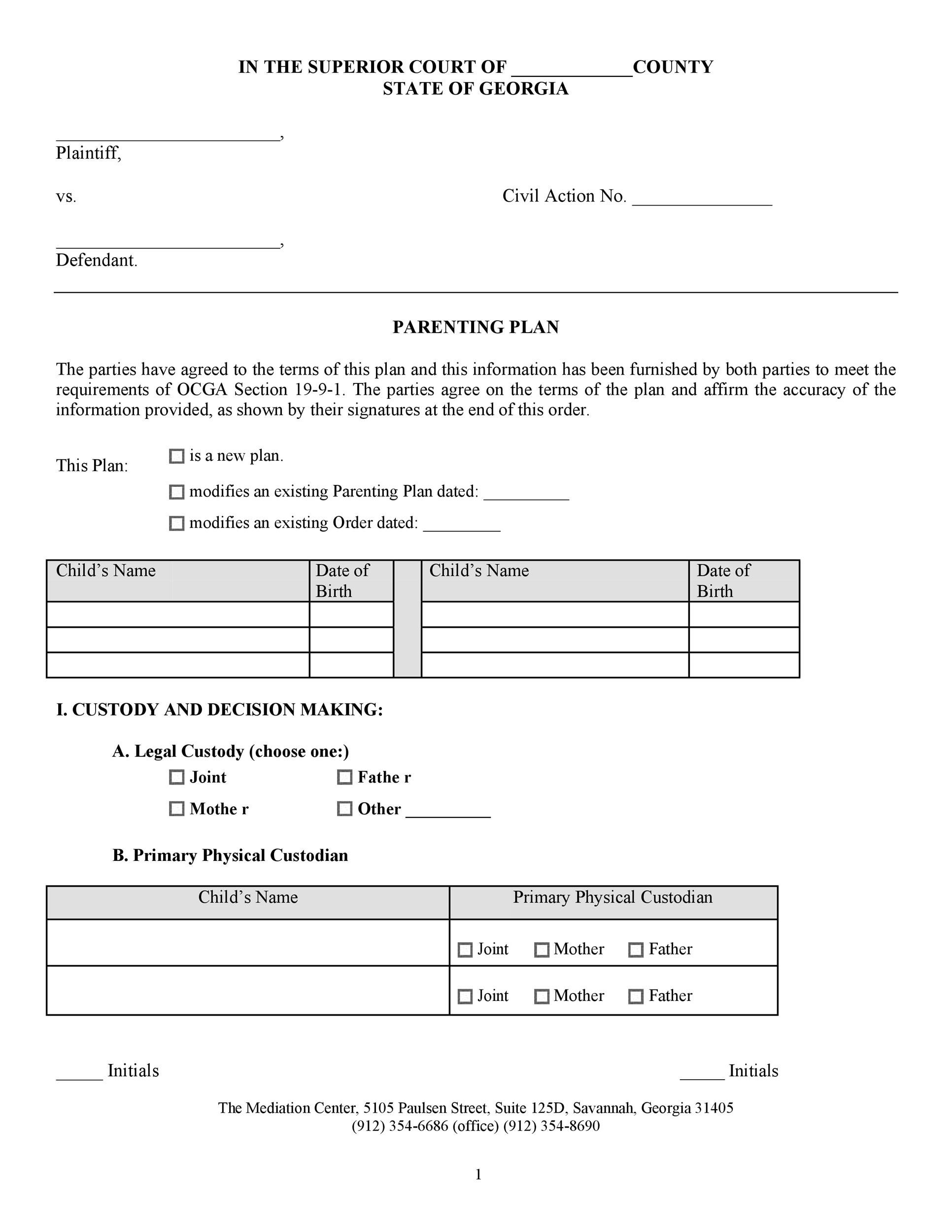 49 FREE Parenting Plan Custody Agreement Templates