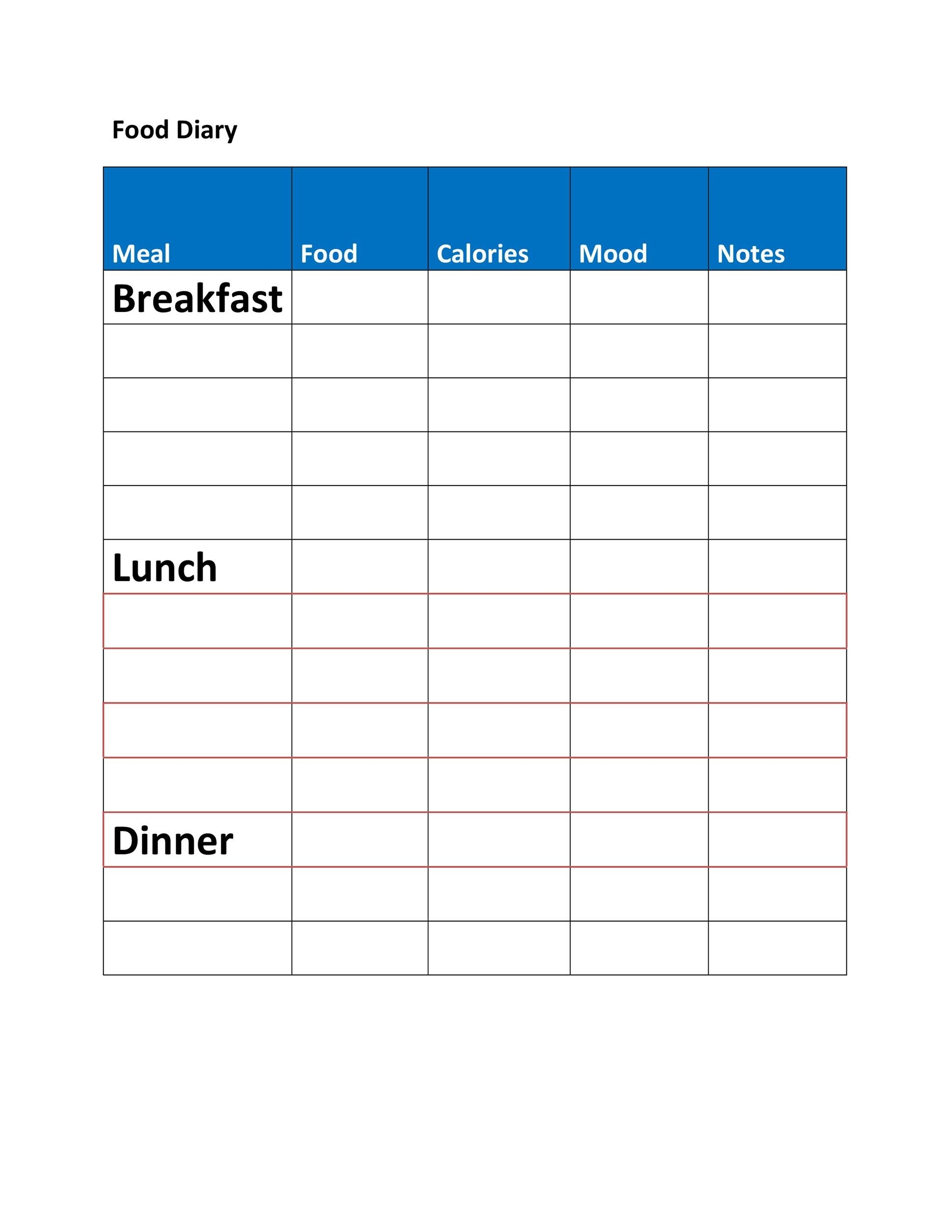 49 Simple Food Diary Templates Food Log Examples