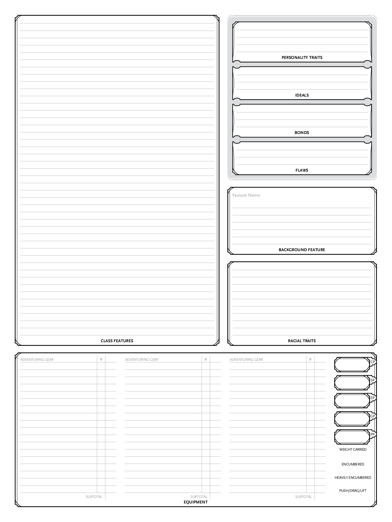 Blank Dnd 5e Character Sheet Printable