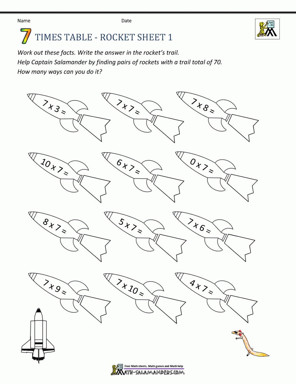 7 Times Table Worksheet Page 7 Times Table Worksheet Page