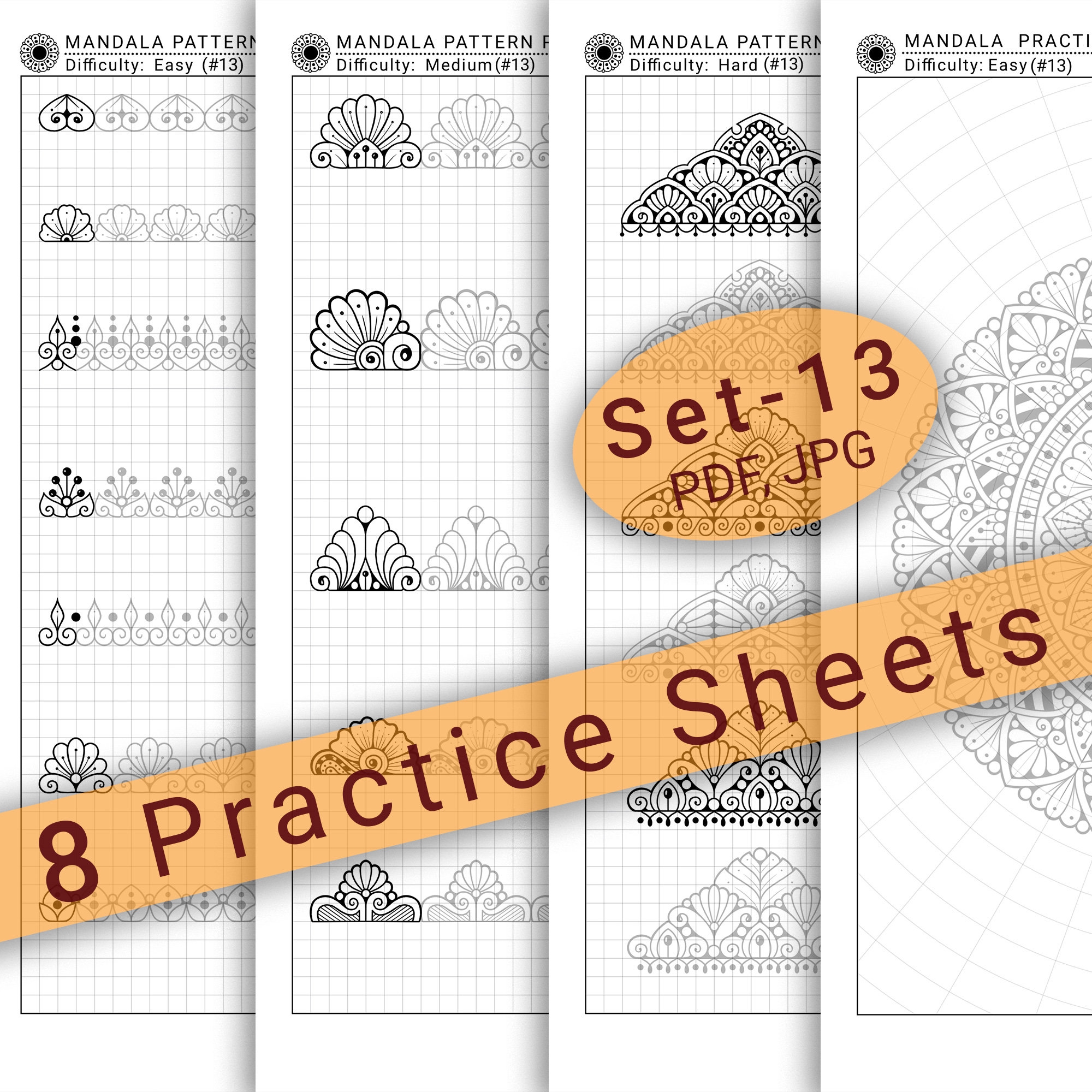 8 Mandala Practice Sheets set 13 In PDF JPG For Mandala Practice And Art Therapy Instant Digital Download In A4 Size Etsy
