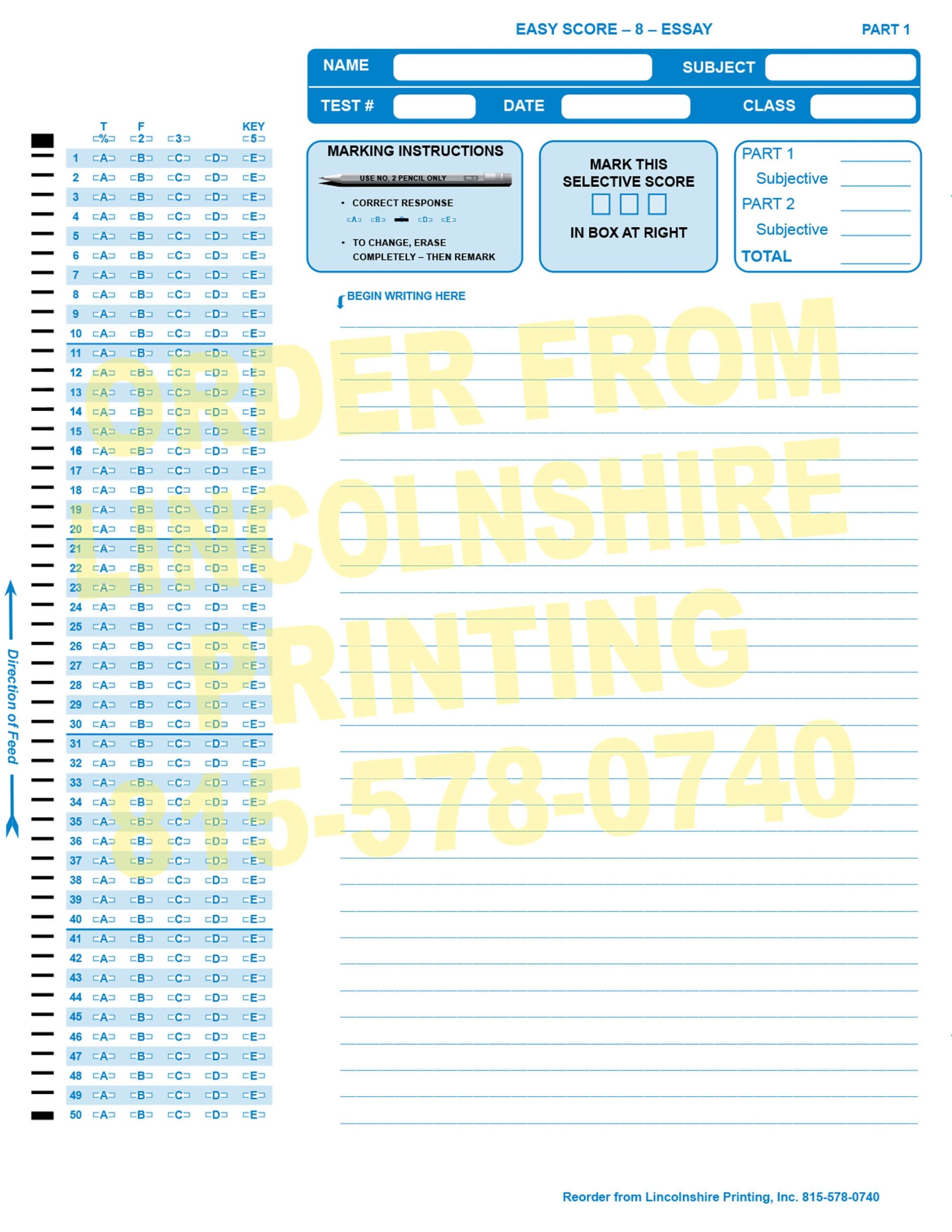 Free Printable Scantron Sheets
