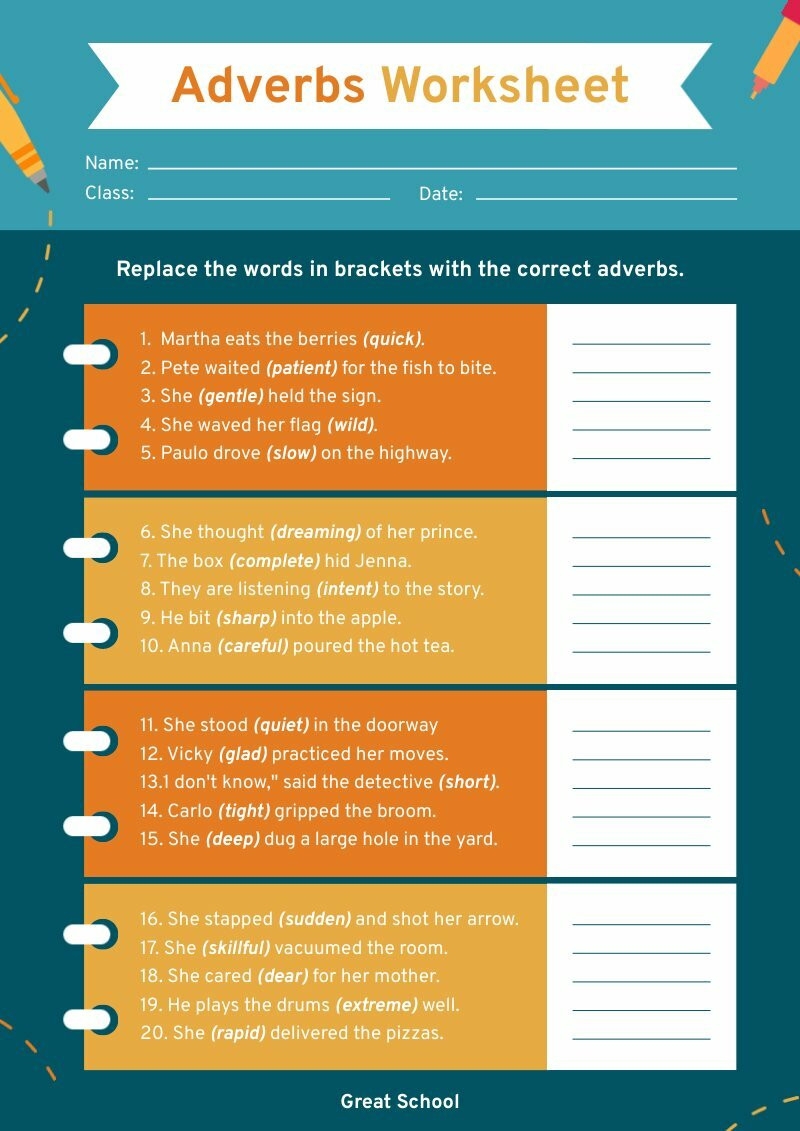 Adverbs Free Printable Worksheets