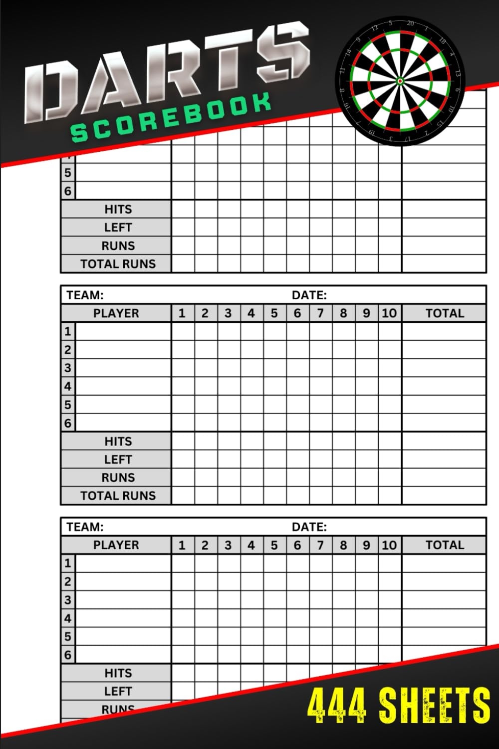 Amazon Darts Scorebook 444 Darts Score Sheets Logbook Size 6 