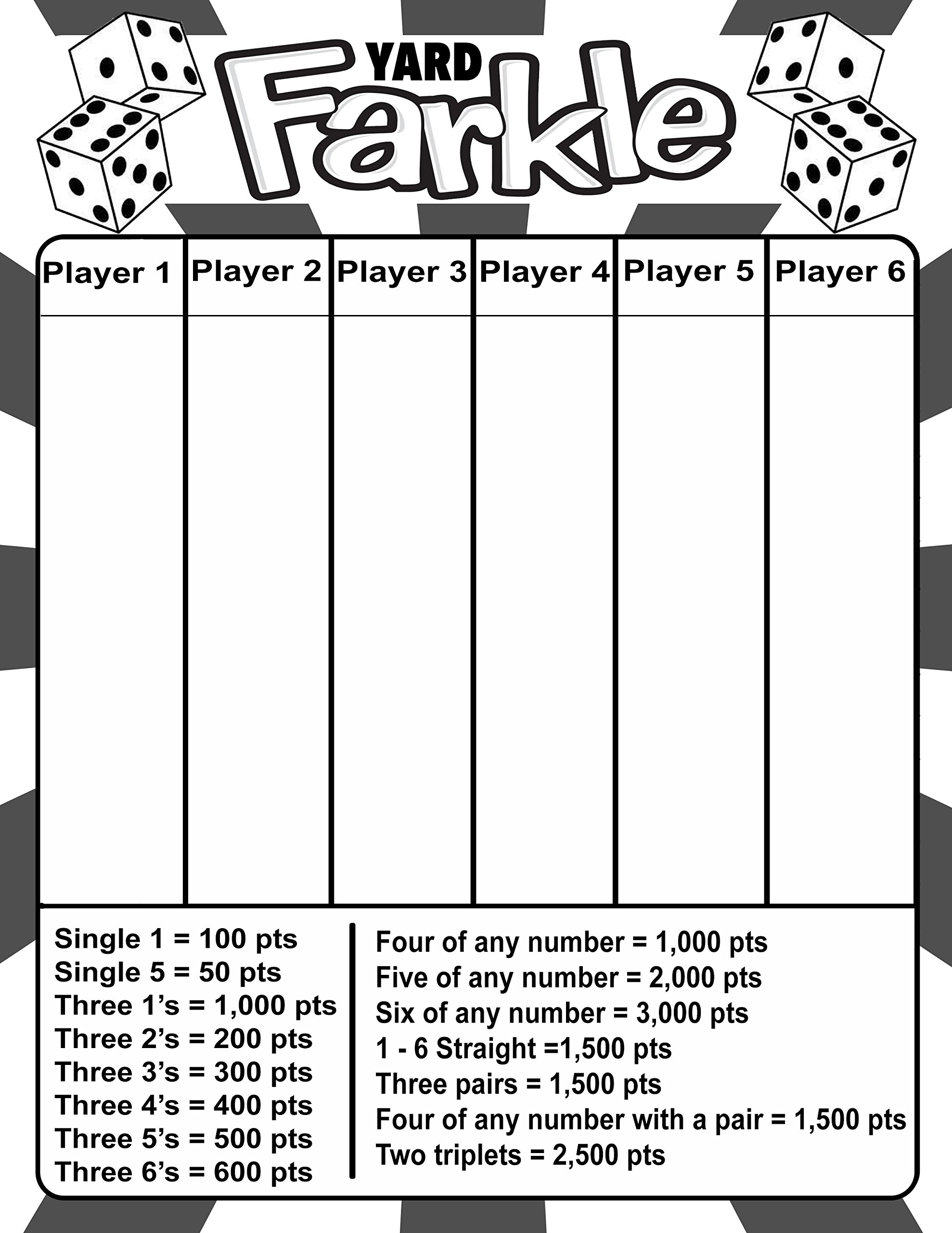 Amazon Laminated Yard Farkle Scorecard With Instructions For Large Outdoor Dice Sports U0026 Outdoors