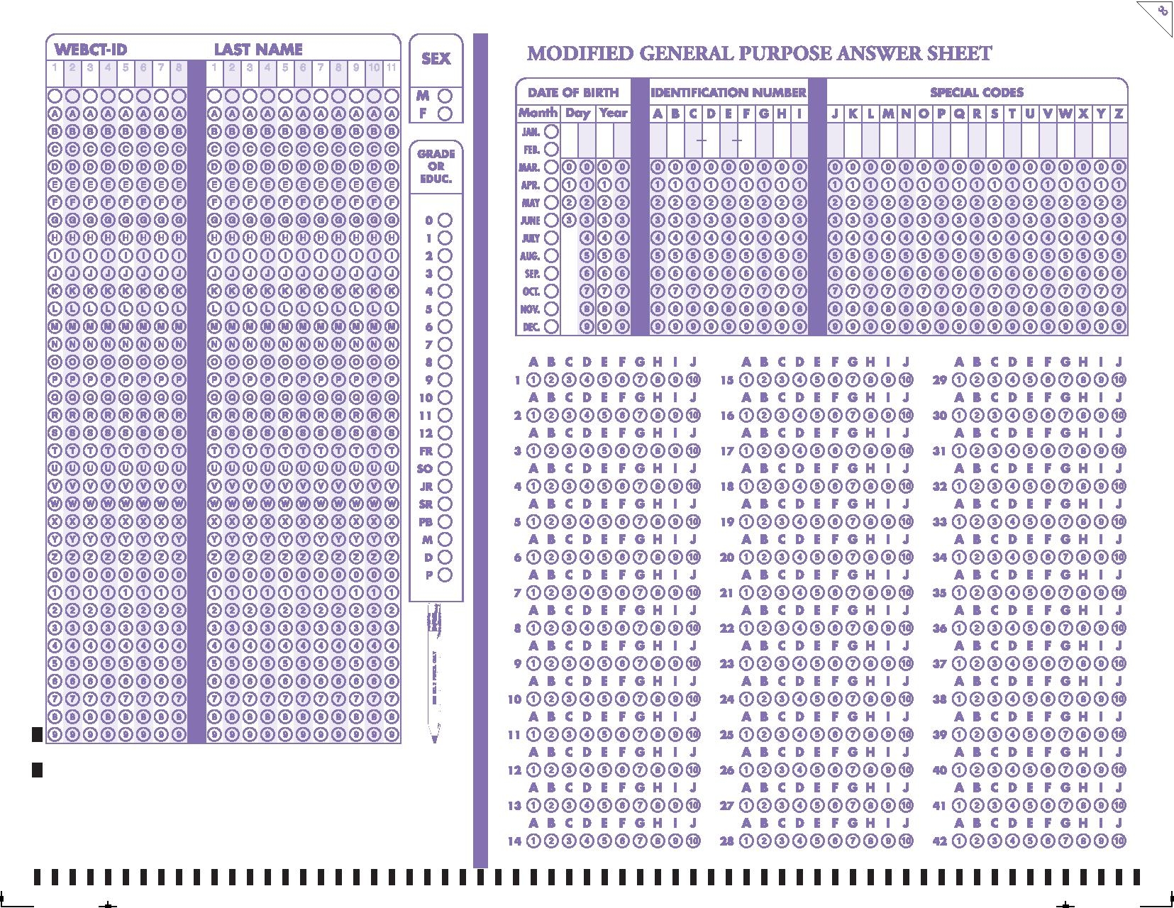 Answer Sheets For Grading