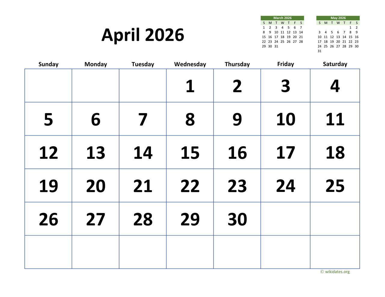 Printable Calendar For April 2026 Printable Calendar For April 2026