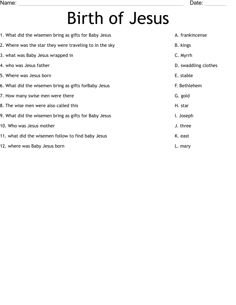 Birth Of Jesus Worksheet WordMint