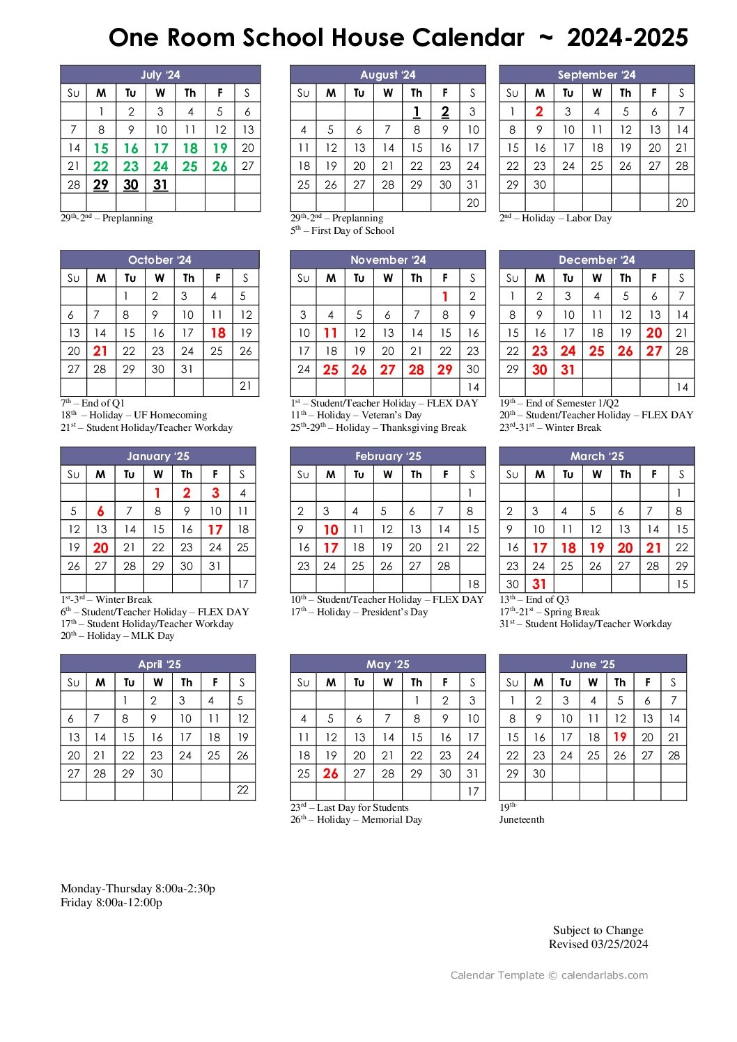 Calendar 24 25 The One Room School House Gainesville Charter School