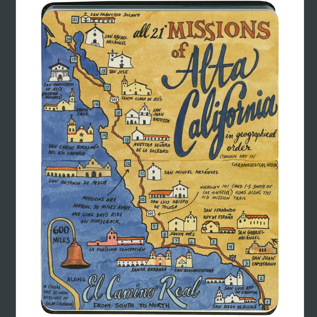 California Missions Map Sketch Print Chandler O Leary