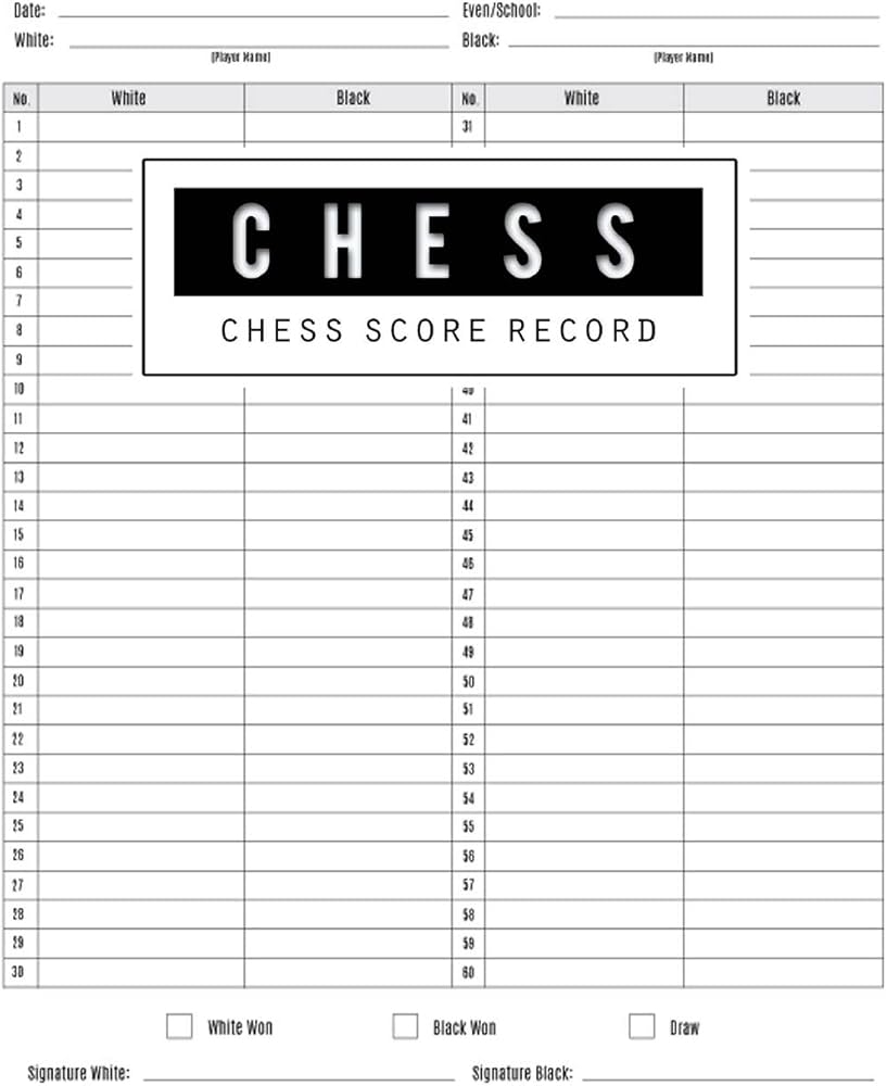 Chess Score Record Chess Game Record Keeper Book Chess Scoresheet Chess Score Card Chess Writing Note Informal Or Tournament Play Tracks One 
