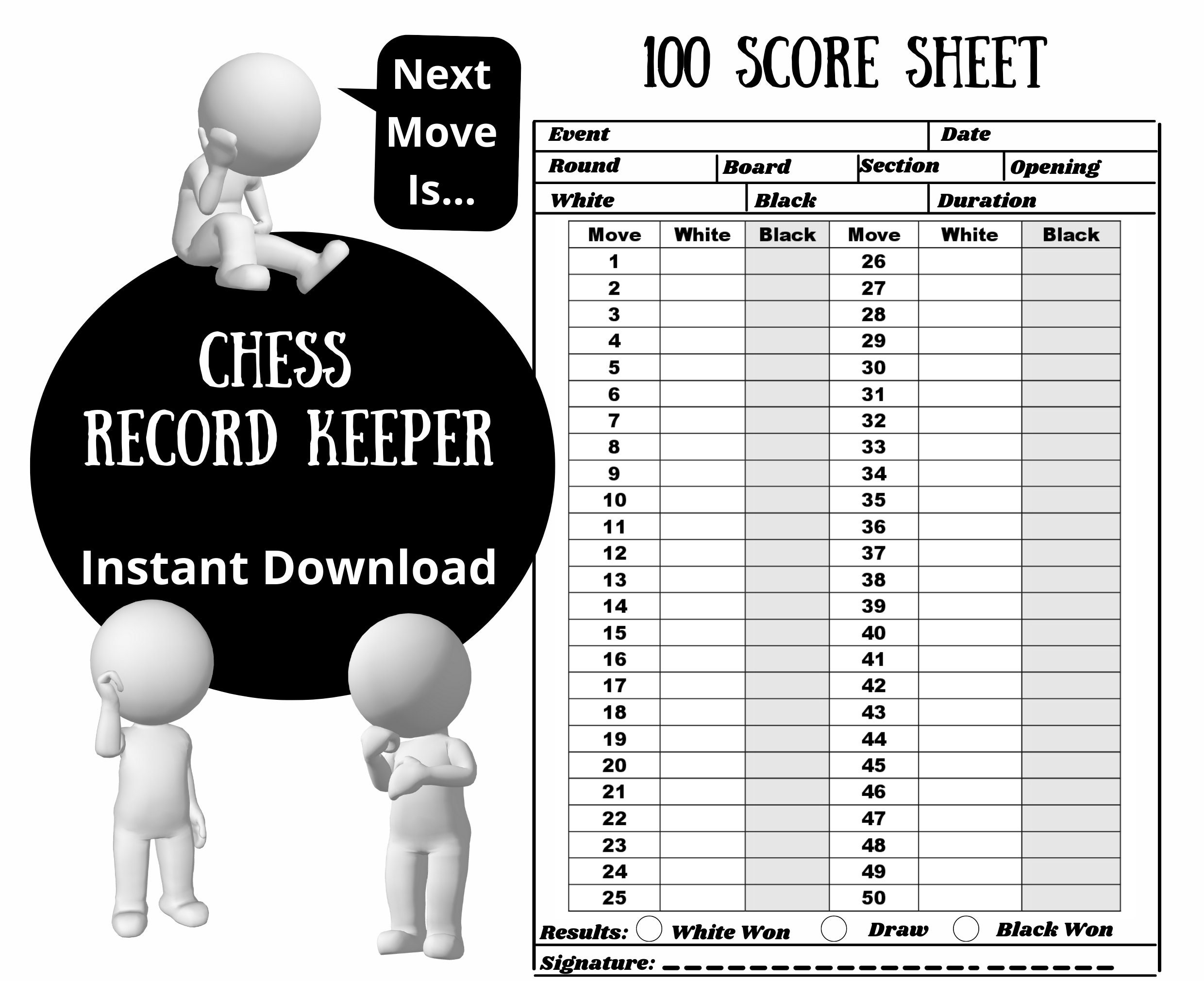 Chess Score Sheet Record And Track Your And Your Opponent Moves In A Practice Tournament Event Or Competition Download PDF Instant Print Etsy Denmark